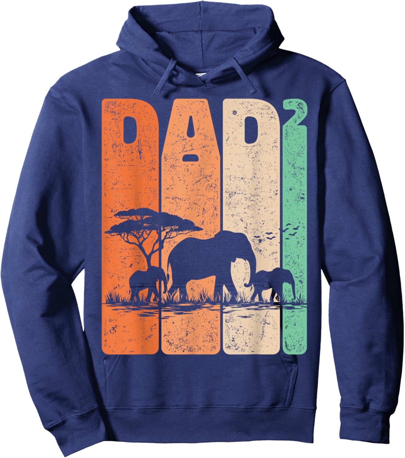 Dad Squared Vintage Elephant Safari Father Two Kids Daddy Hoodie - Hoodie | Navy