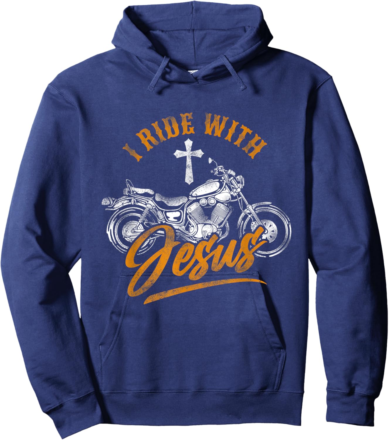 Christian Motorcycle Biker I Ride With Jesus Faith Hoodie - Hoodie | Navy