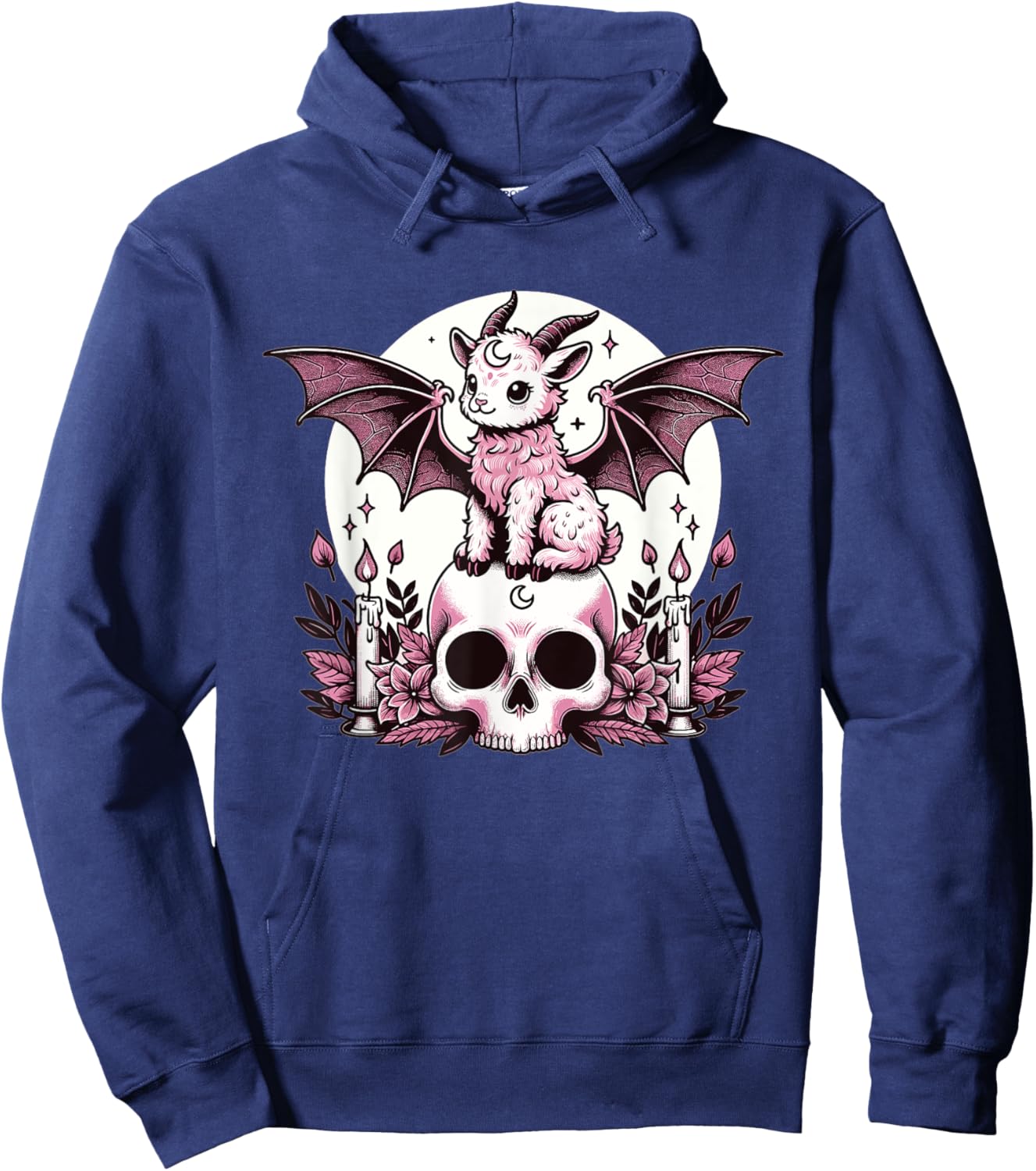 Kawaii Pastel Goth Cute Creepy Goat Bat Skeleton Hoodie - Hoodie | Navy