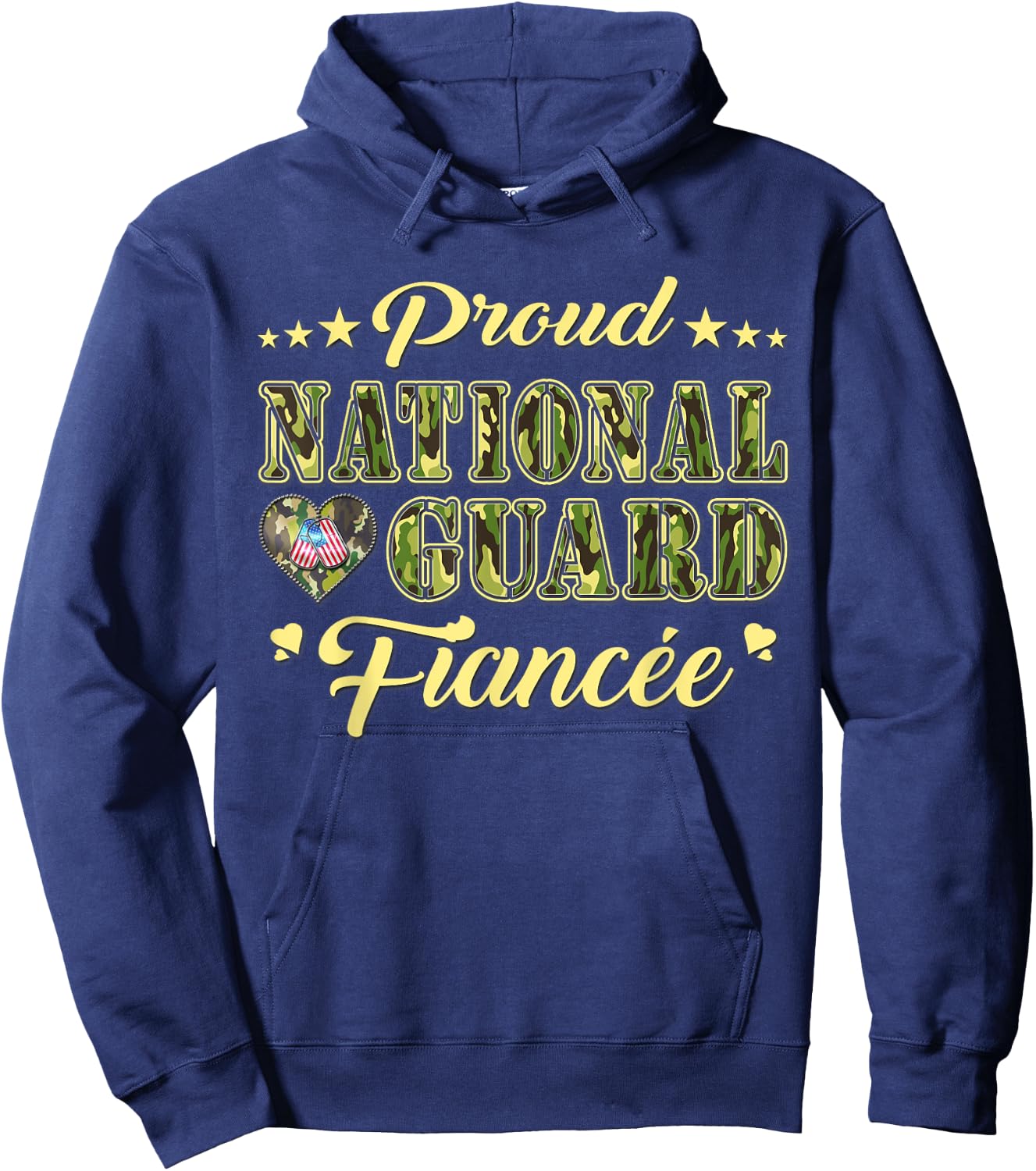 Proud National Guard Fiancee Dog Tags Heart Military Lover Men Women Hoodie - Hoodie | Navy