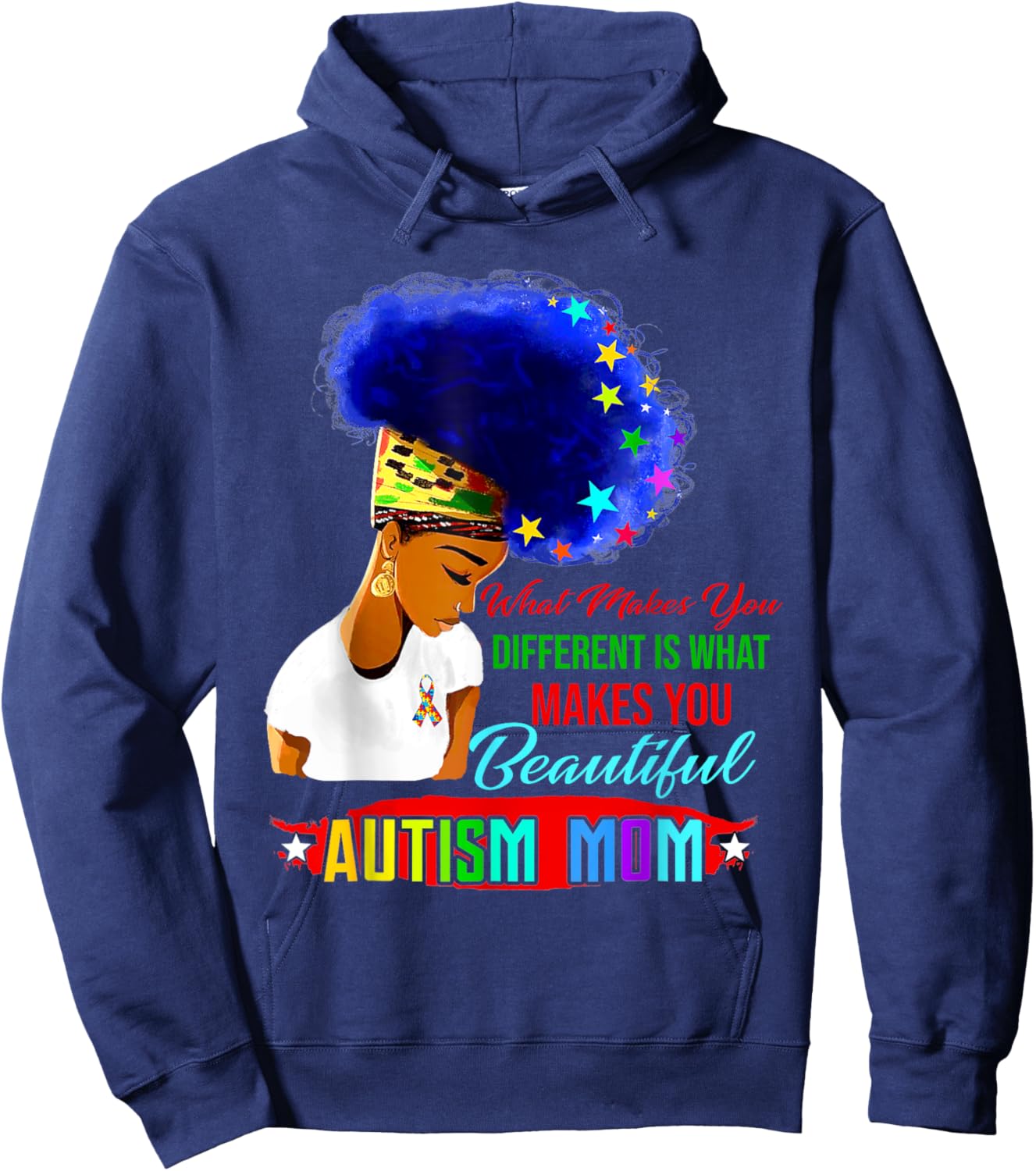 Black Afro American Autism Awareness Mom Rainbow Hoodie - Hoodie | Navy