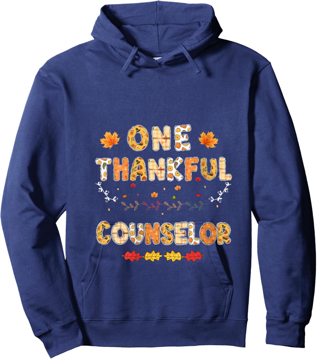One Thankful School Counselor Thanksgiving Fall Counselor V-Neck Hoodie - Hoodie | Navy