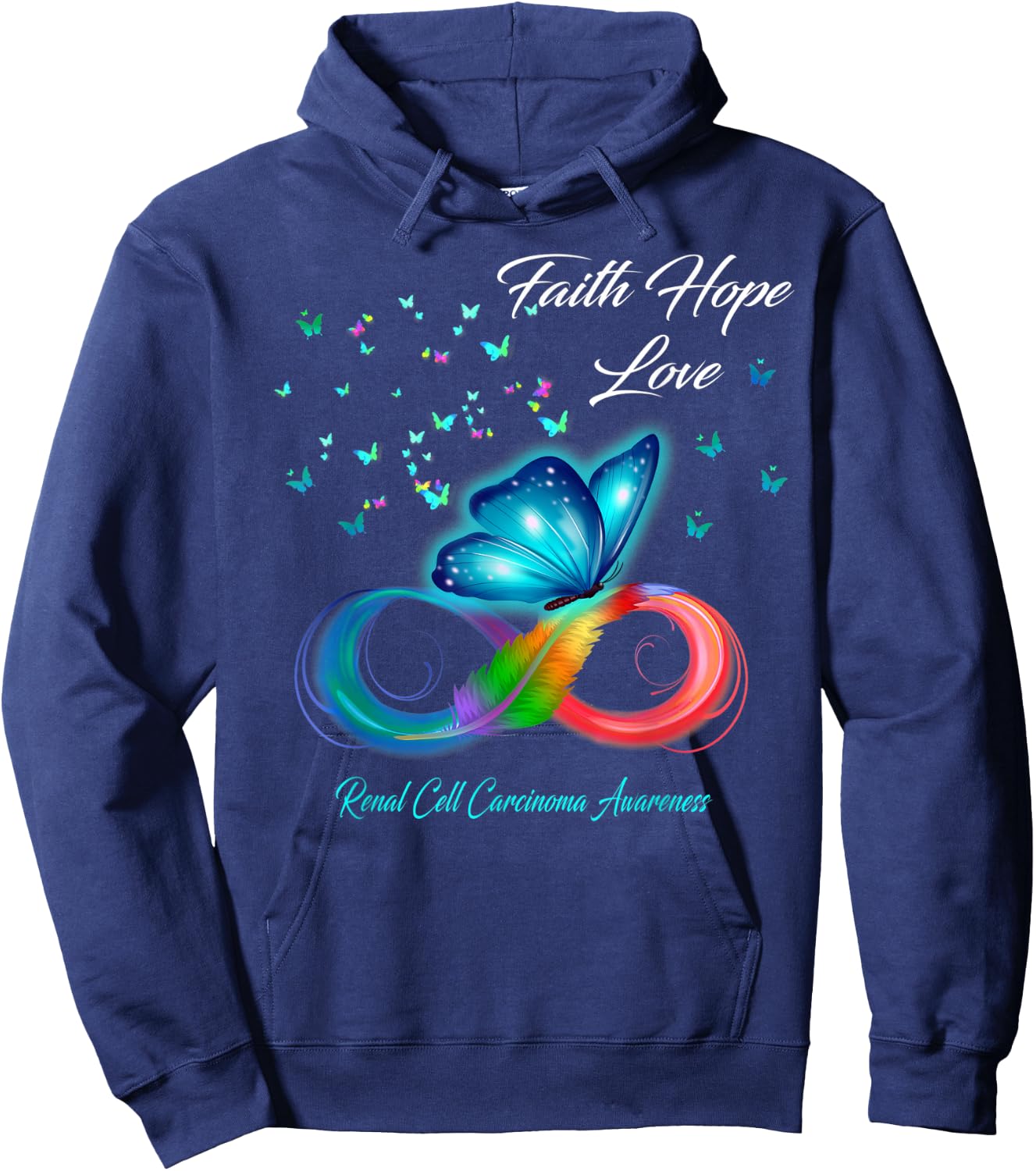 Butterfly Faith Hope Love Renal Cell Carcinoma Awareness Hoodie - Hoodie | Navy
