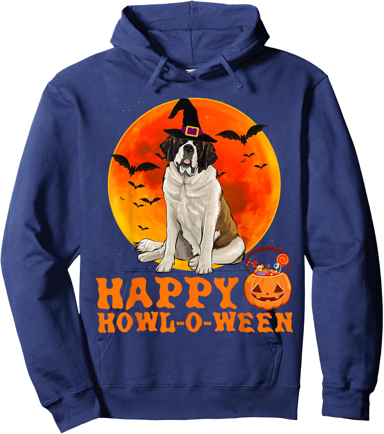Funny St. Bernard Dog Halloween Happy Howl-o-ween Hoodie - Hoodie | Navy