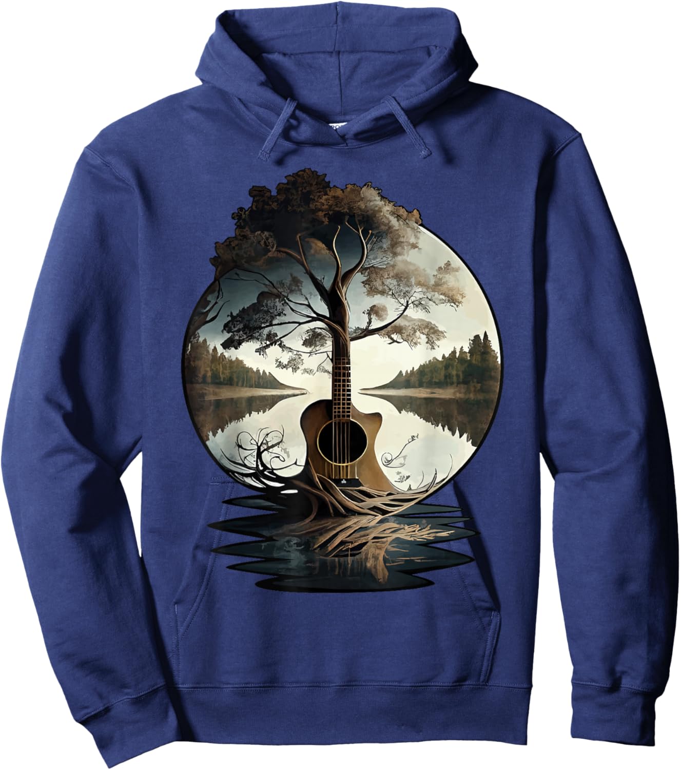 Acoustic Guitar Tree by The Lake Guitarist Hoodie - Hoodie | Navy