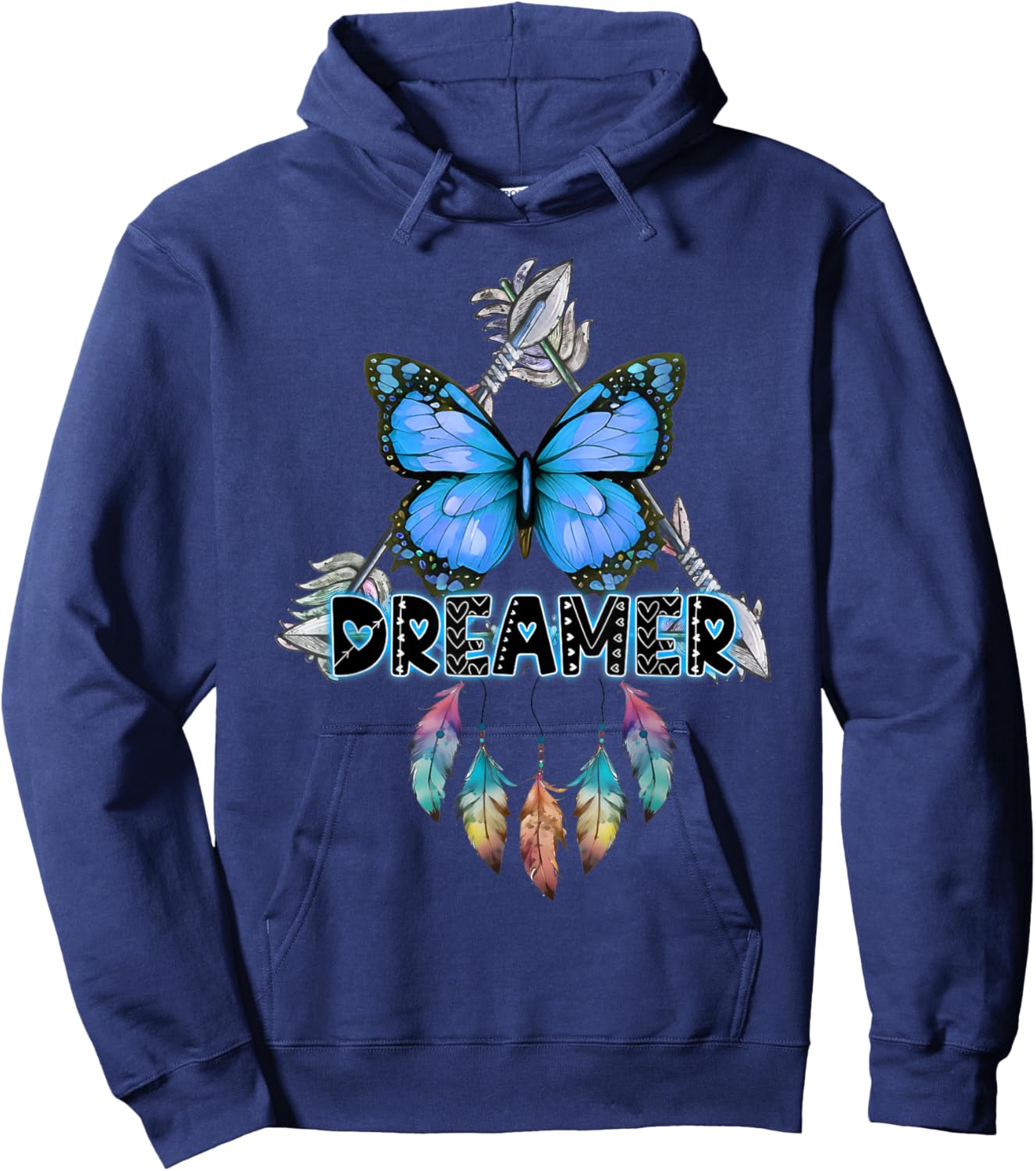 Butterfly Dream Catcher Feathers Inspirational Quotes Saying Hoodie - Hoodie | Navy