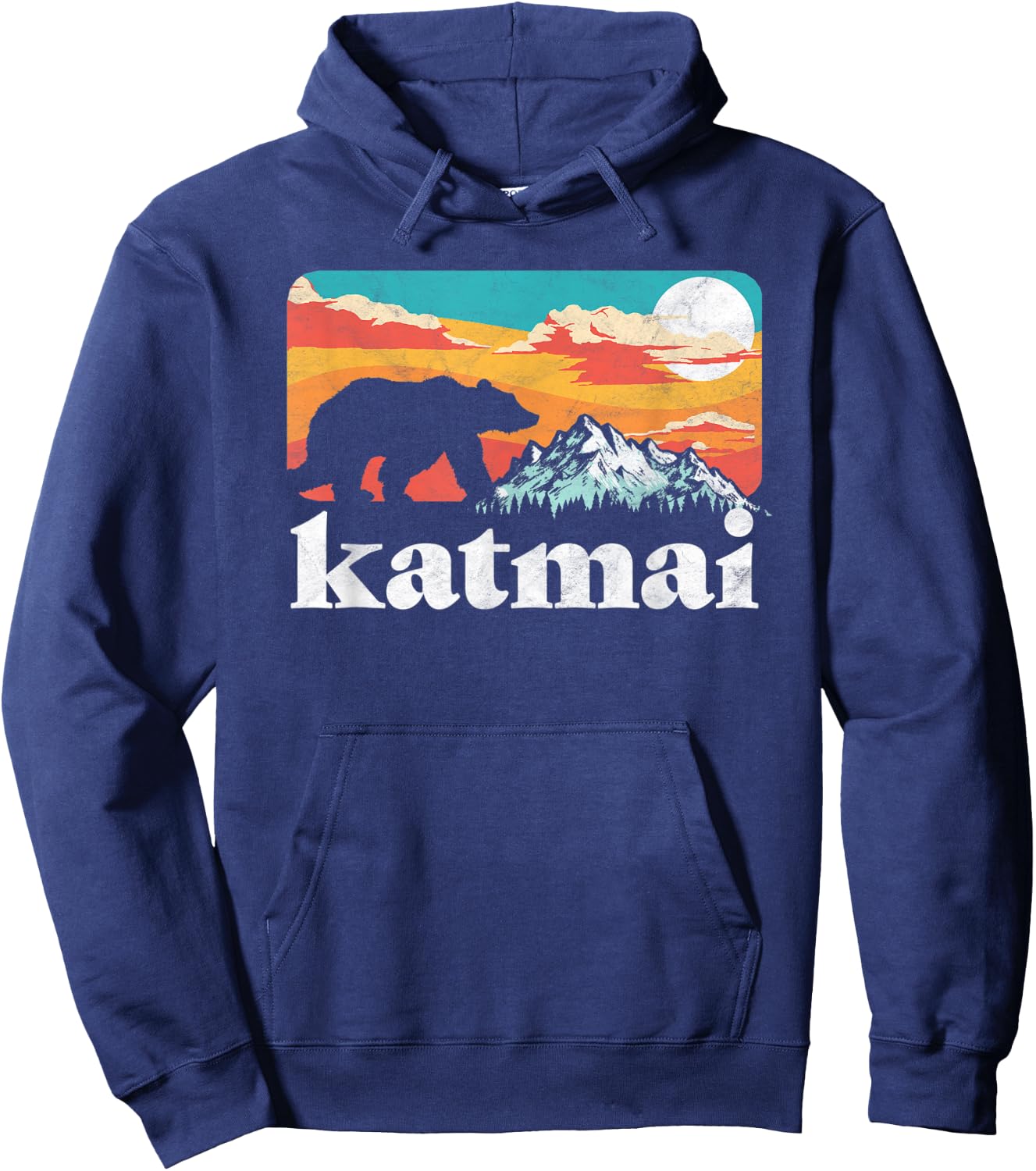 Katmai Alaska Retro Bear & Mountain Vintage 80s Graphic Hoodie - Hoodie | Navy