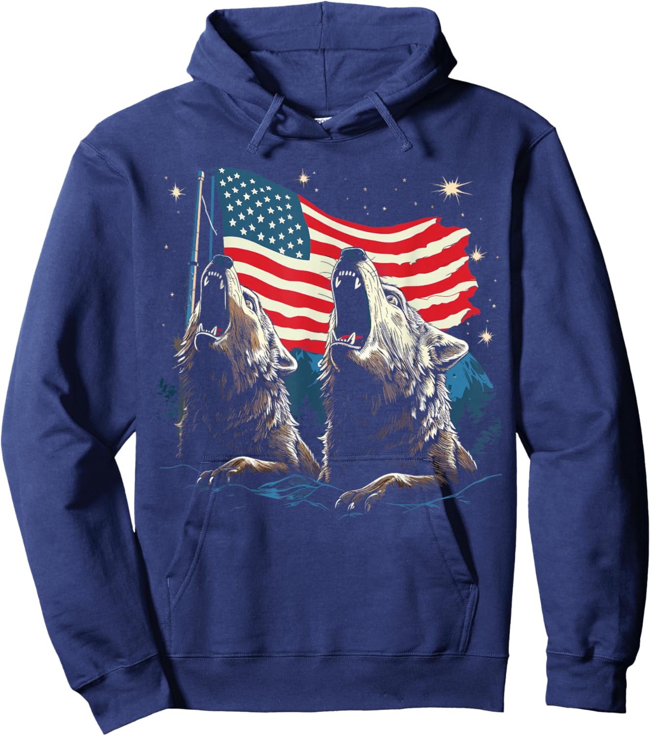 Wolves Moon Howling Wolf American Flag Wolves Hoodie - Hoodie | Navy