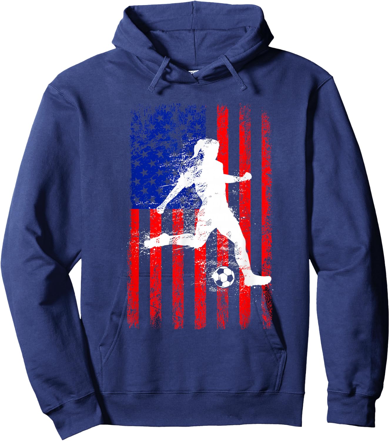 USA American Flag Soccer Shirt for Girls Women Hoodie - Hoodie | Navy