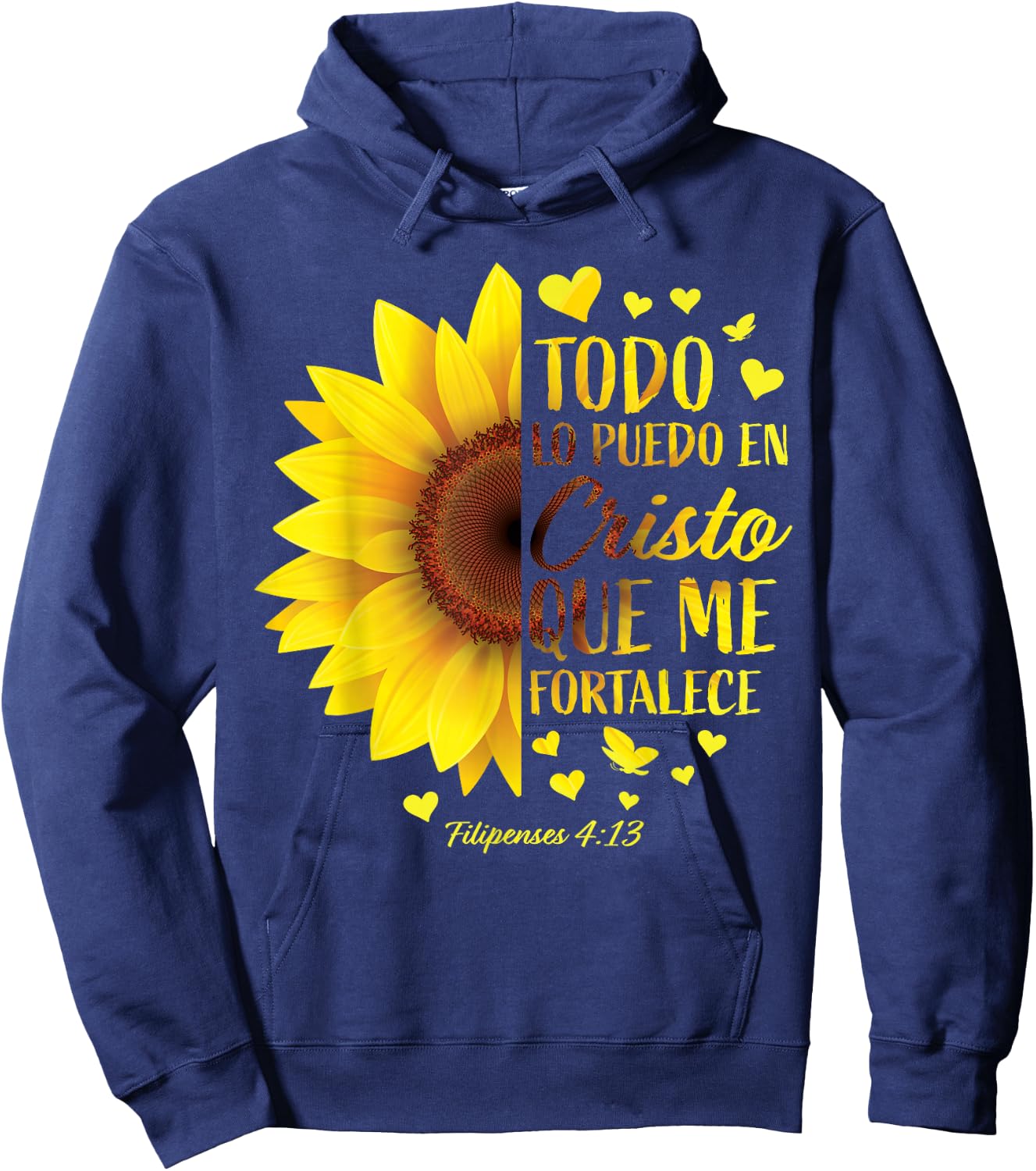 Christian Spanish Gift Women Religious Bible Verse Sunflower Hoodie - Hoodie | Navy