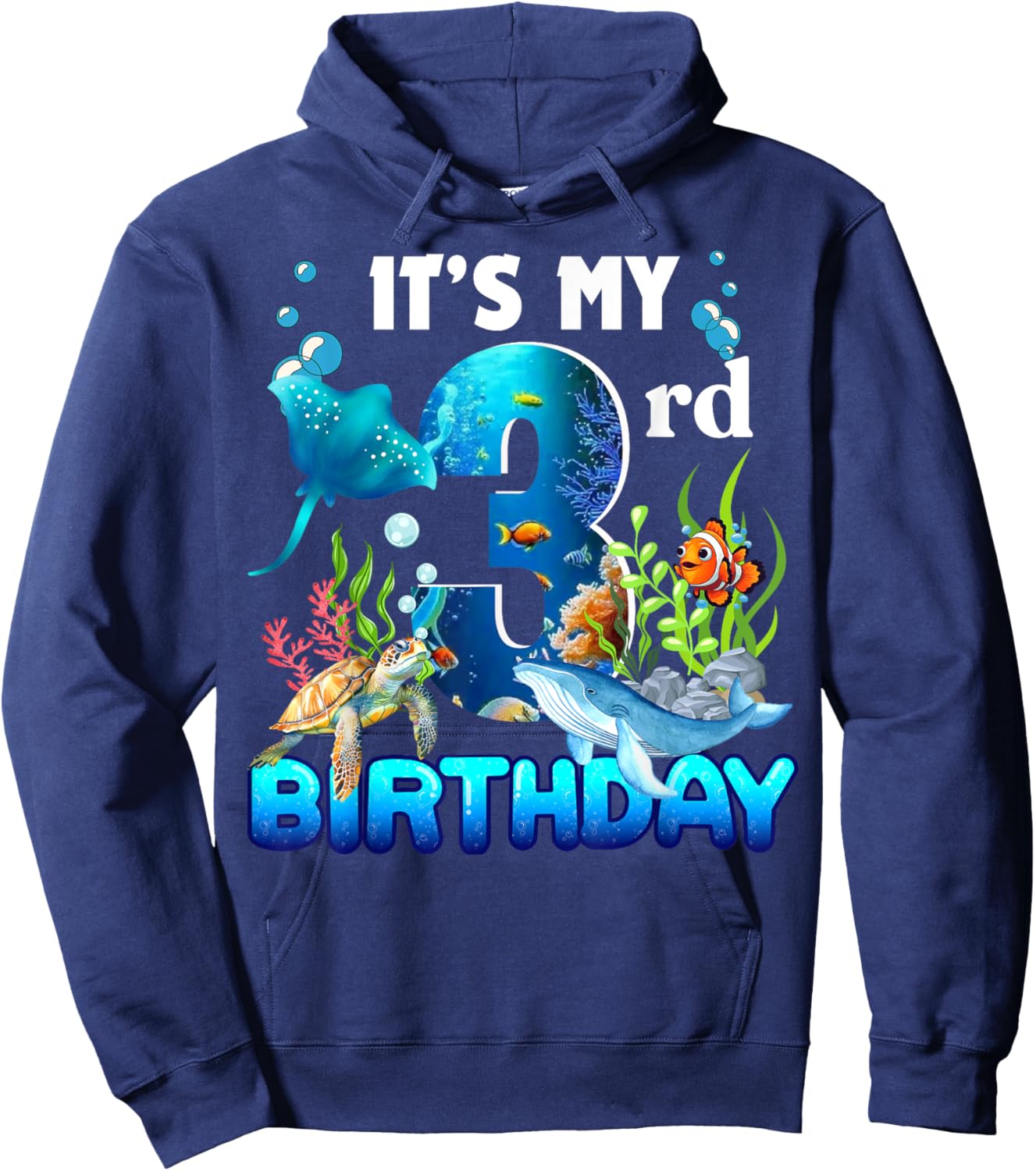 It's My 3rd Birthday Party Ocean 3 Years Old Sea Fish B-Day Hoodie - Hoodie | Navy
