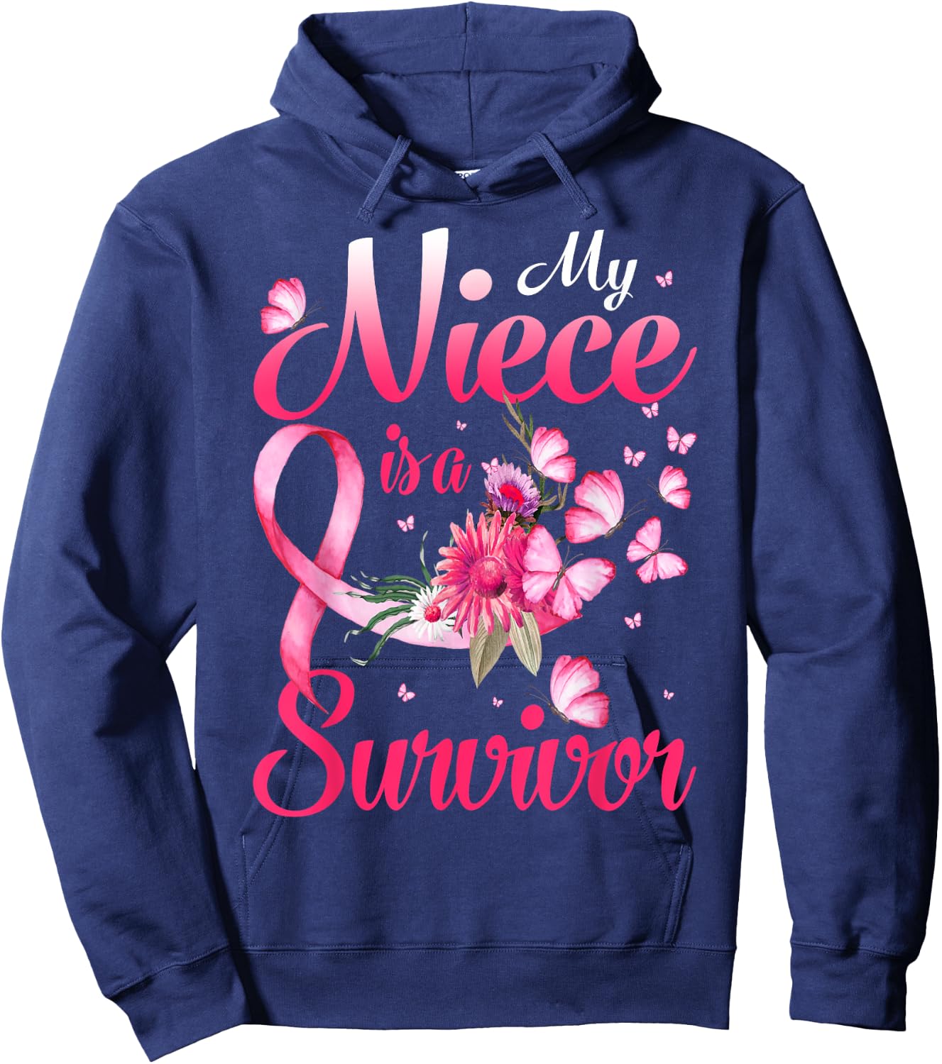 My Niece Is A Survivor Butterfly Breast Cancer Awareness Hoodie - Hoodie | Navy
