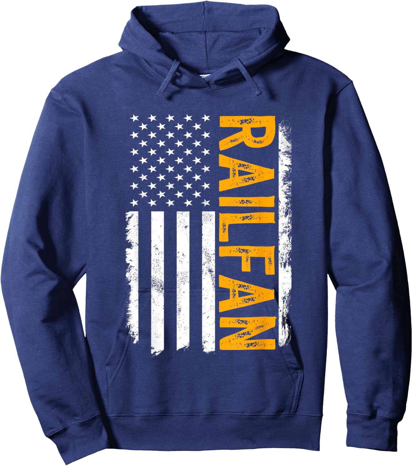 Railfan American Flag, Train Buff, Rail Buff, Trainspotter Hoodie - Hoodie | Navy