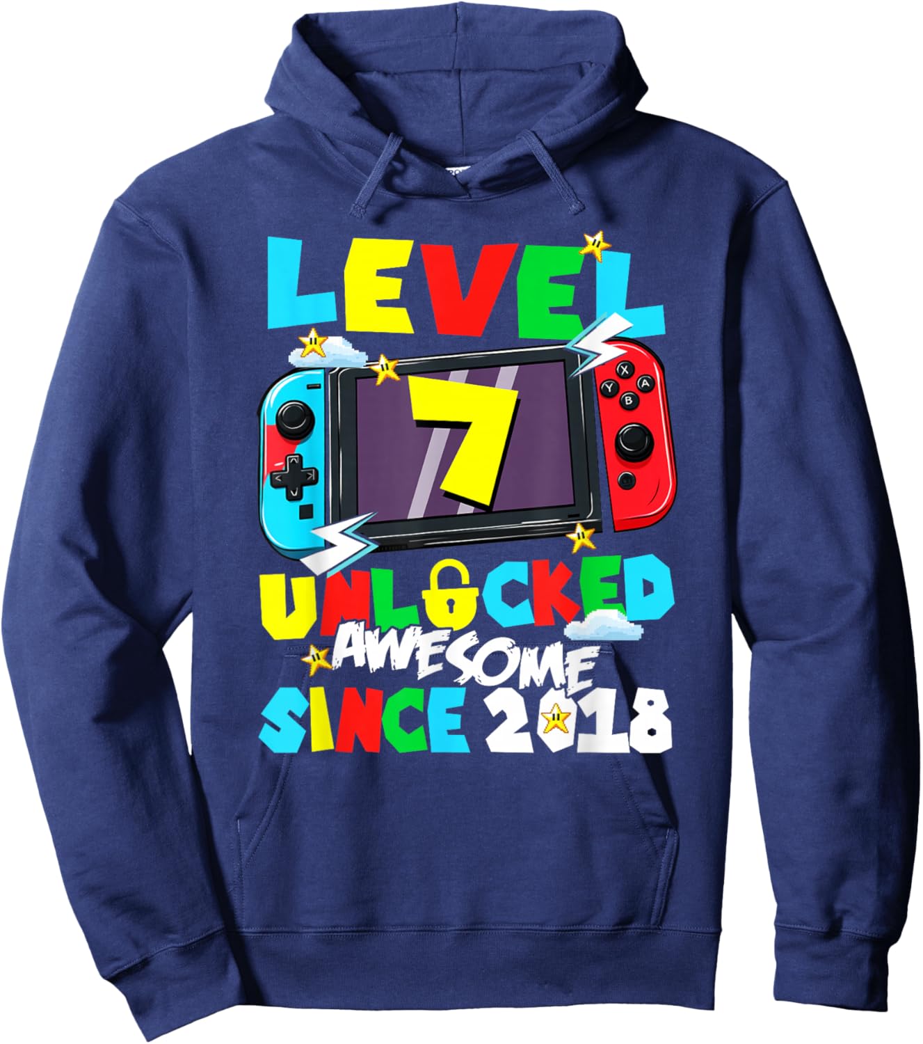 Level 7 Unlocked Awesome Since 2018 7th Birthday Video Gamer Hoodie - Hoodie | Navy