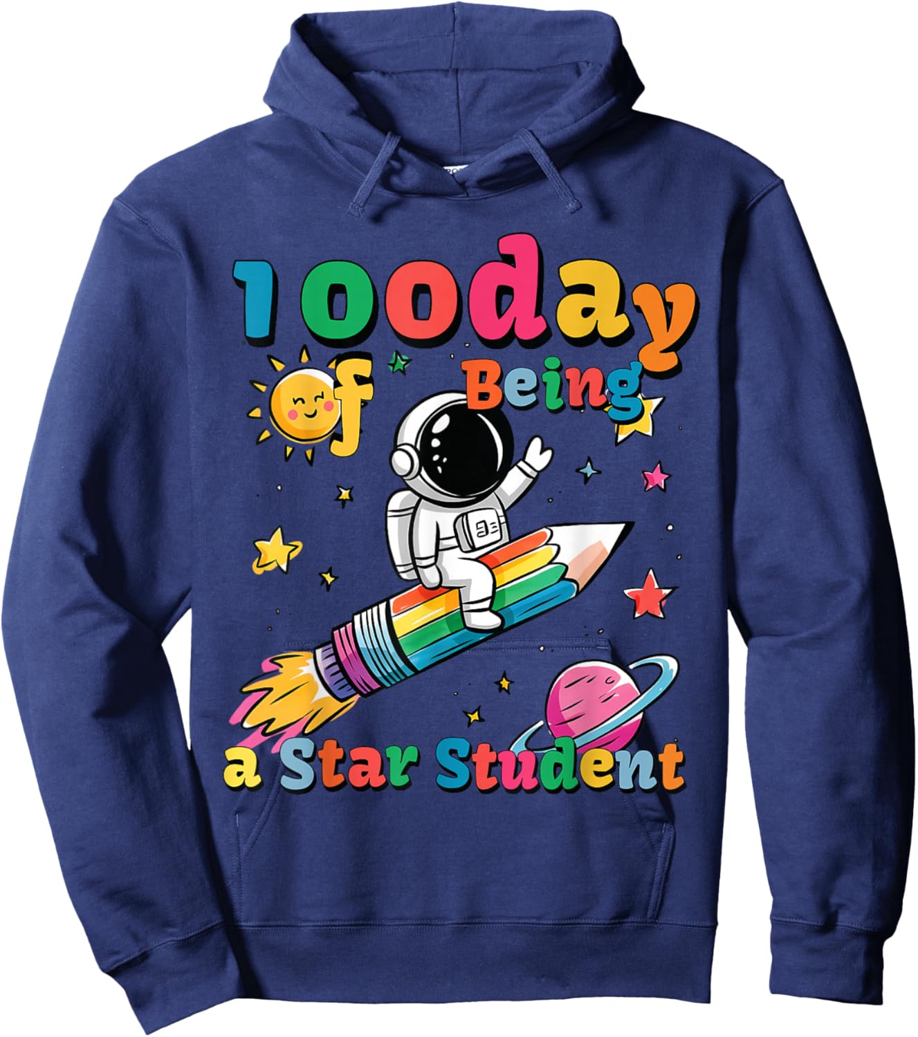 100th Day of School Kids 100 days of being a star student Hoodie - Hoodie | Navy