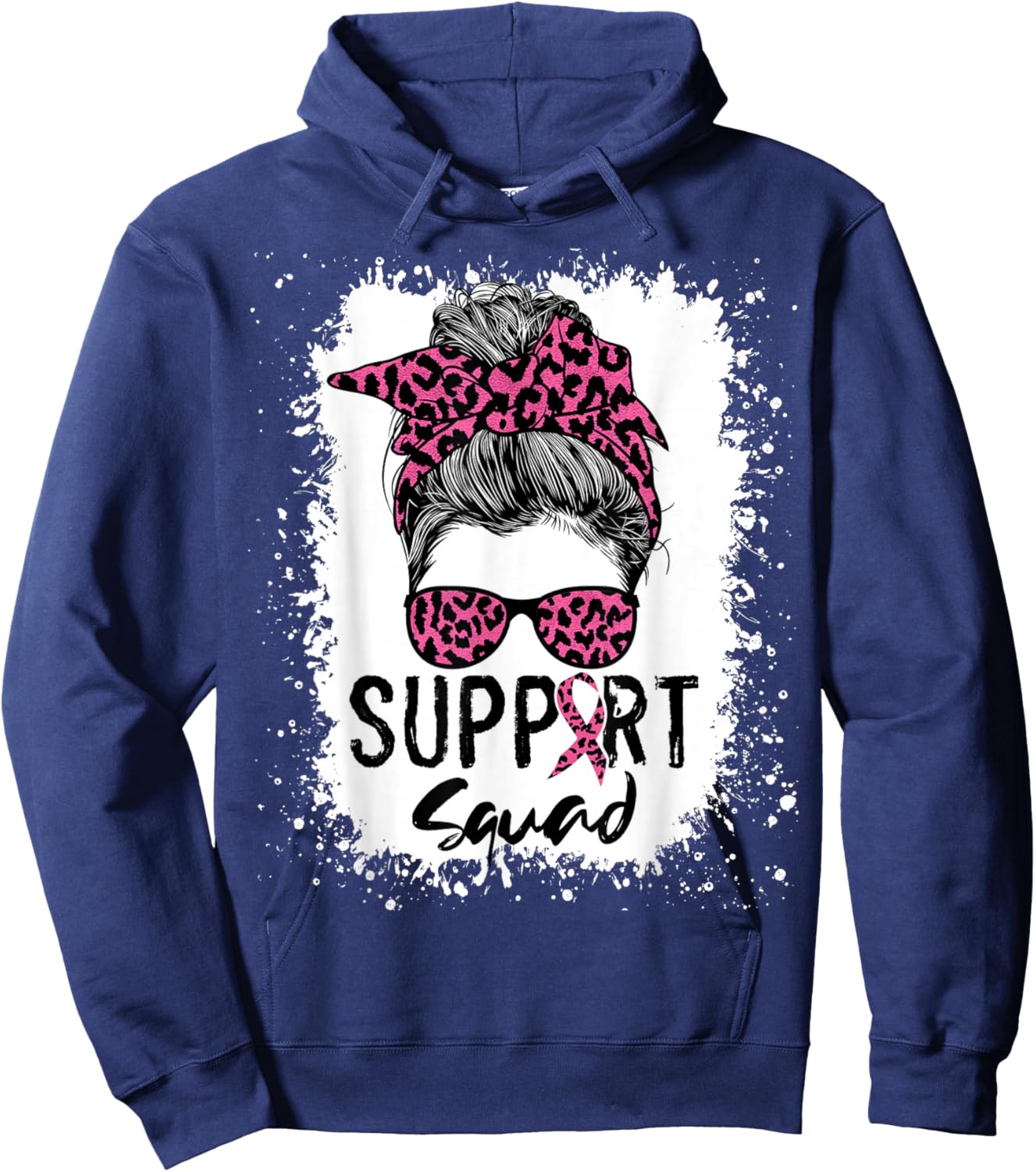 Breast Cancer Support Squad Shirt , Messy Bun Pink Hoodie - Hoodie | Navy