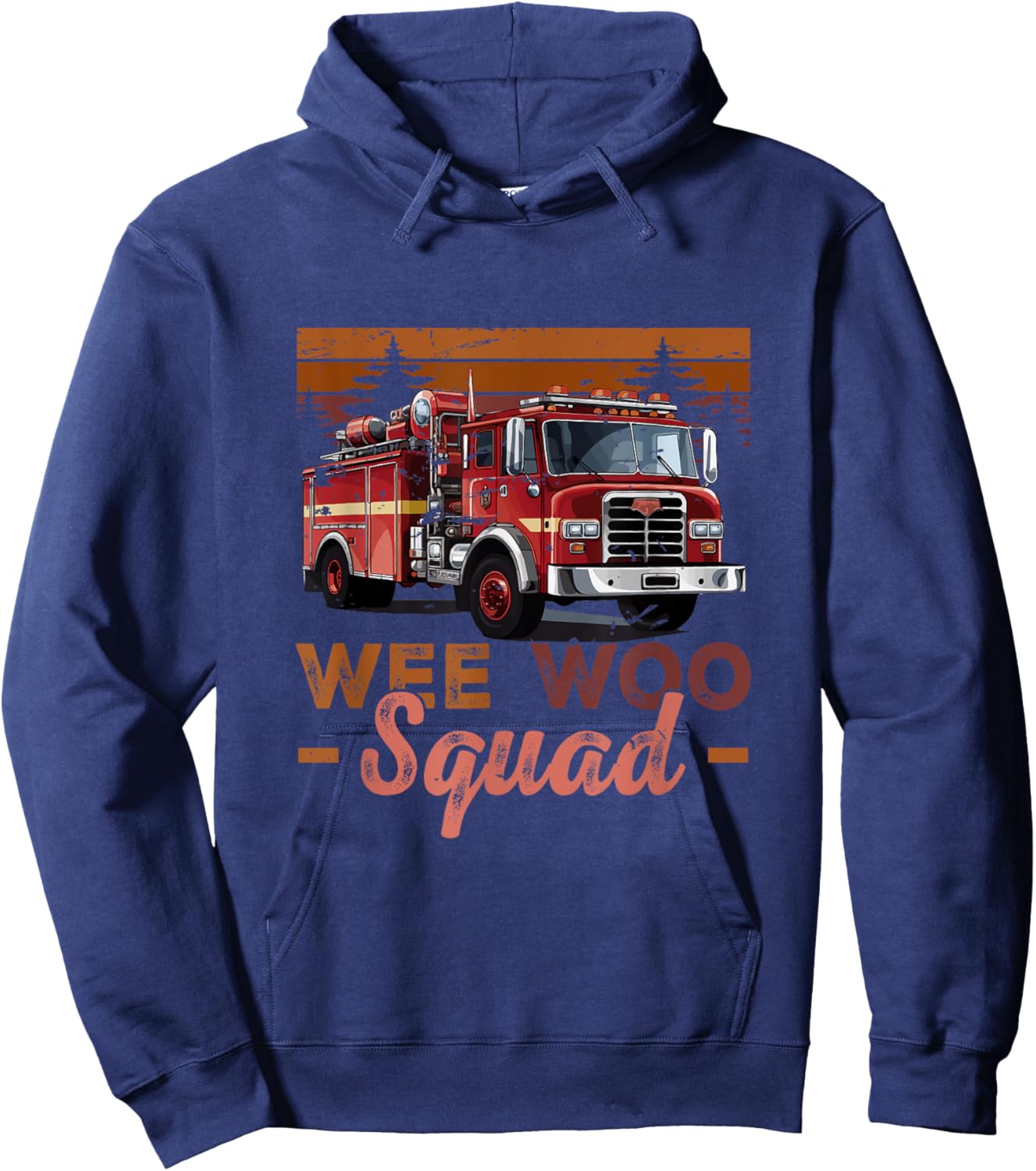 Wee Woo Squad Fire Truck Firefighter Vintage Fire Engine Hoodie - Hoodie | Navy