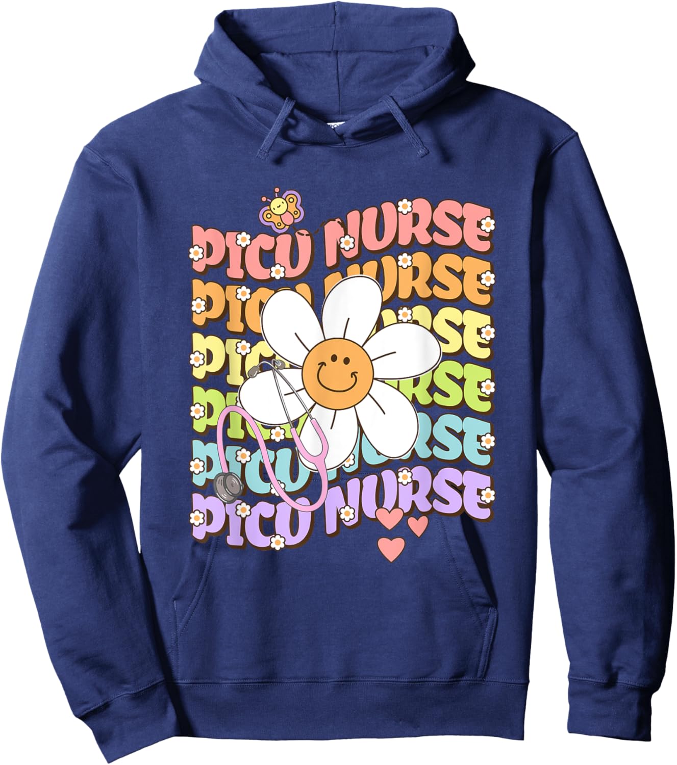 PICU Nurse Nursing Pediatric Intensive Care Stethoscope Hoodie - Hoodie | Navy