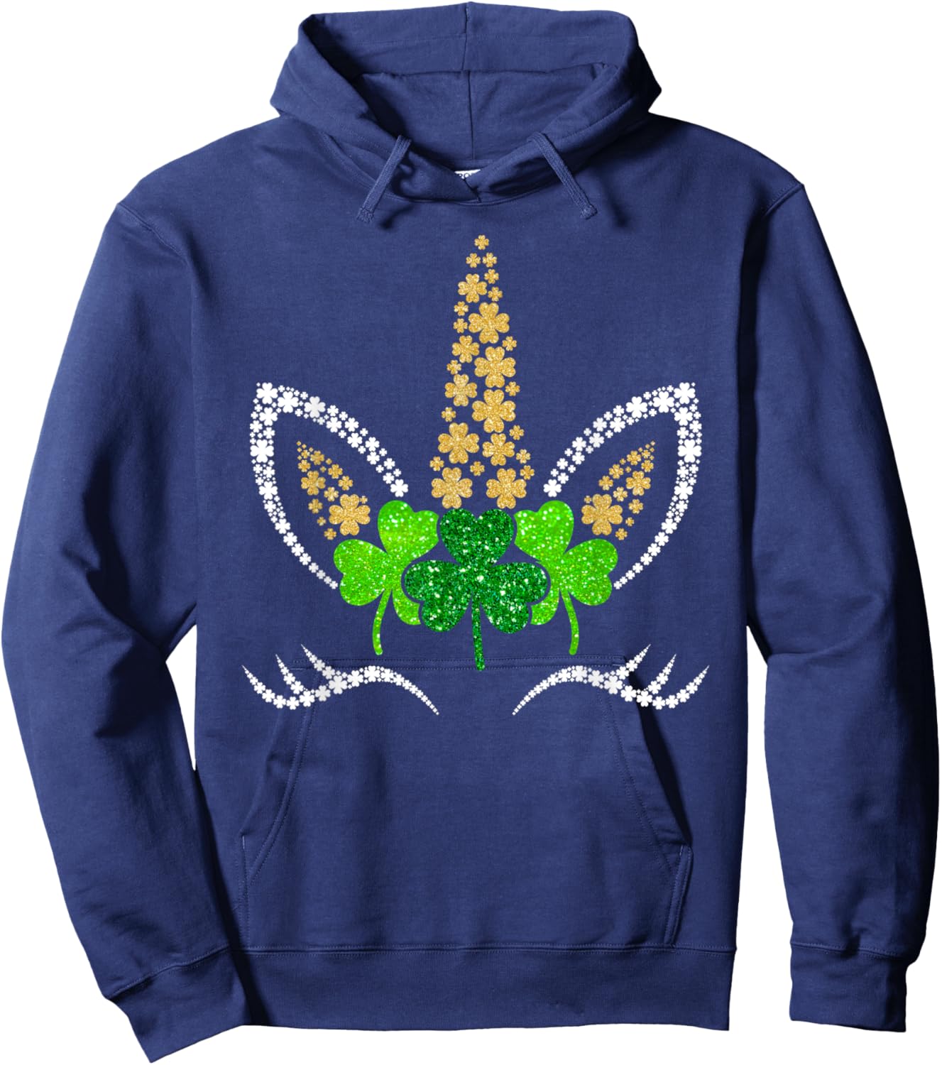 Unicorn Face Girls Kids St Patricks Day Irish Shamrock Women Hoodie - Hoodie | Navy