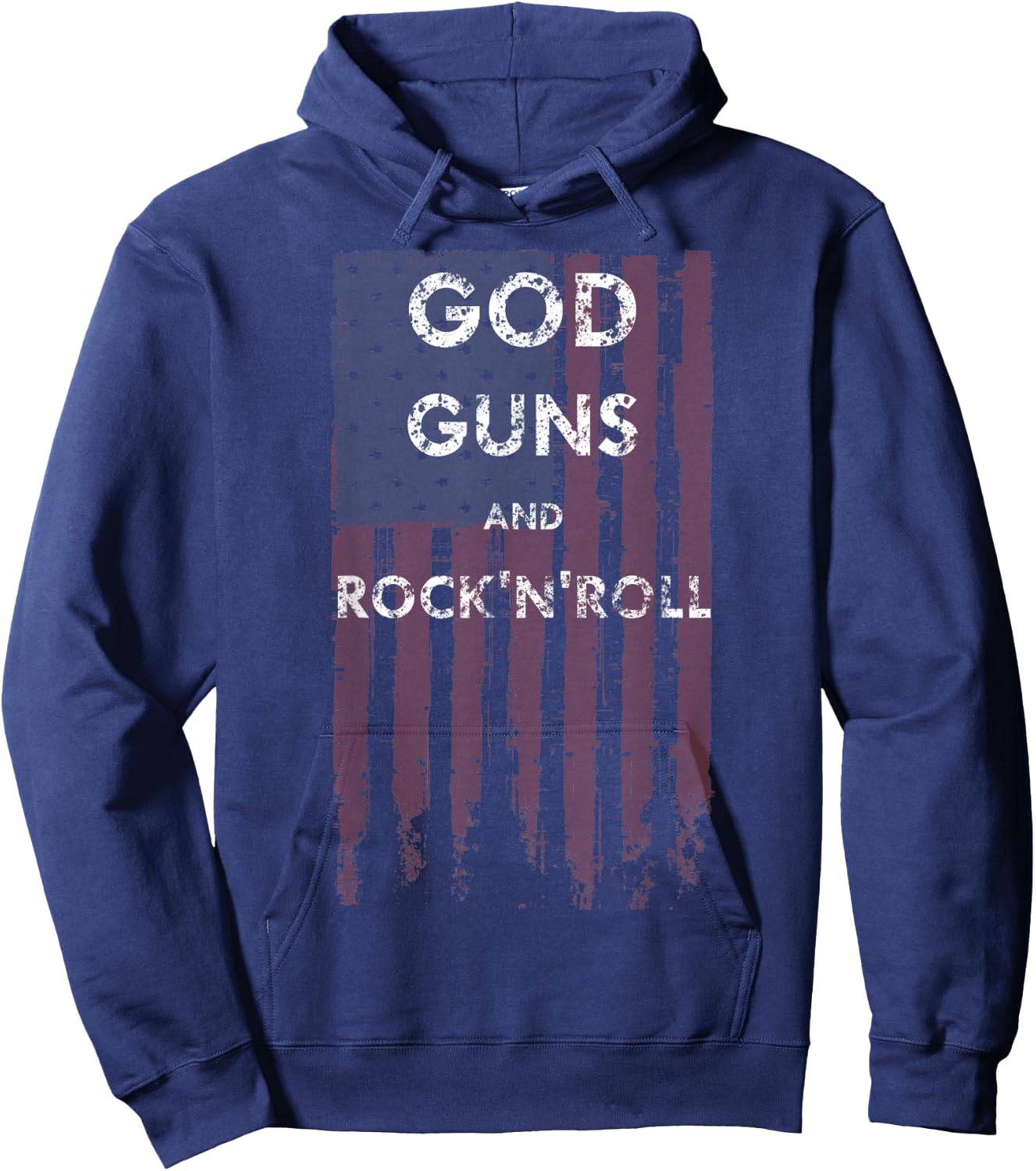 God Guns Rock n' Roll American Flag 2nd Amendment Hoodie - Hoodie | Navy