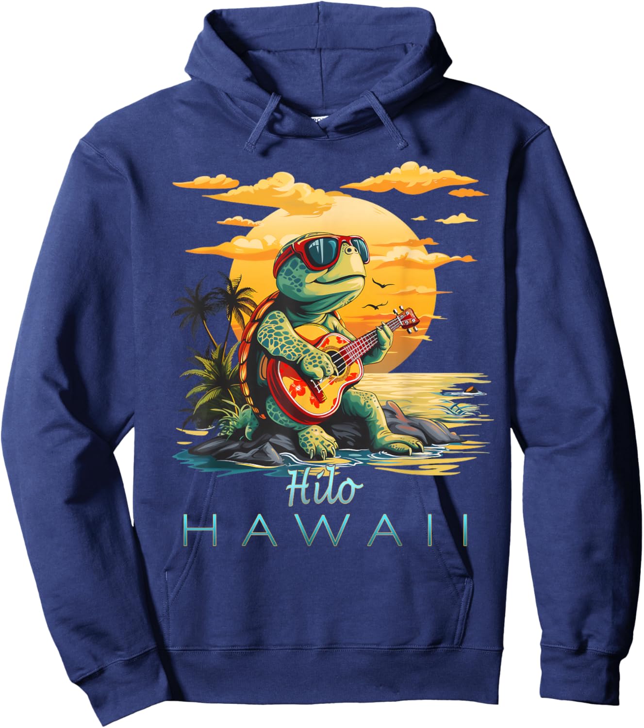 Cute Tropical Hilo Hawaii Sea Turtle Souvenir Hoodie - Hoodie | Navy