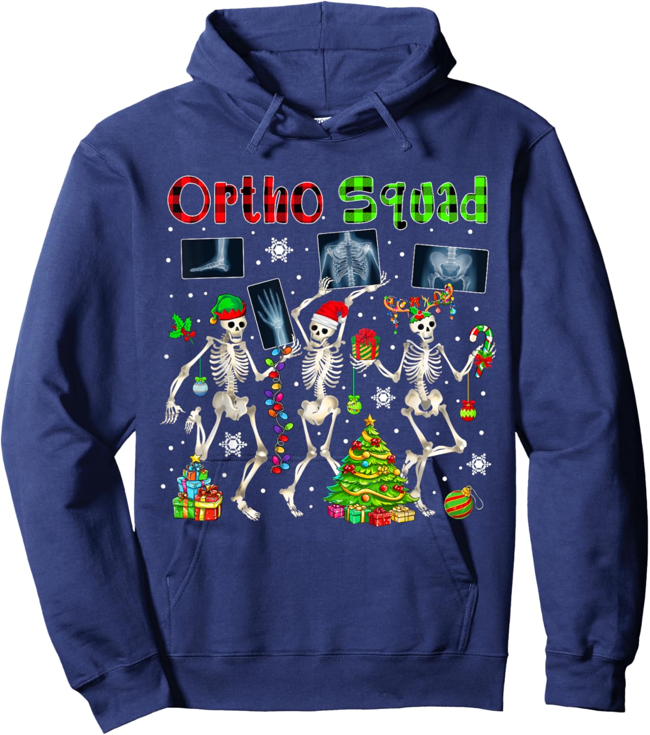 Ortho Squad Xmas Three Santa Reindeer Eleven X-ray Skeletons Hoodie - Hoodie | Navy