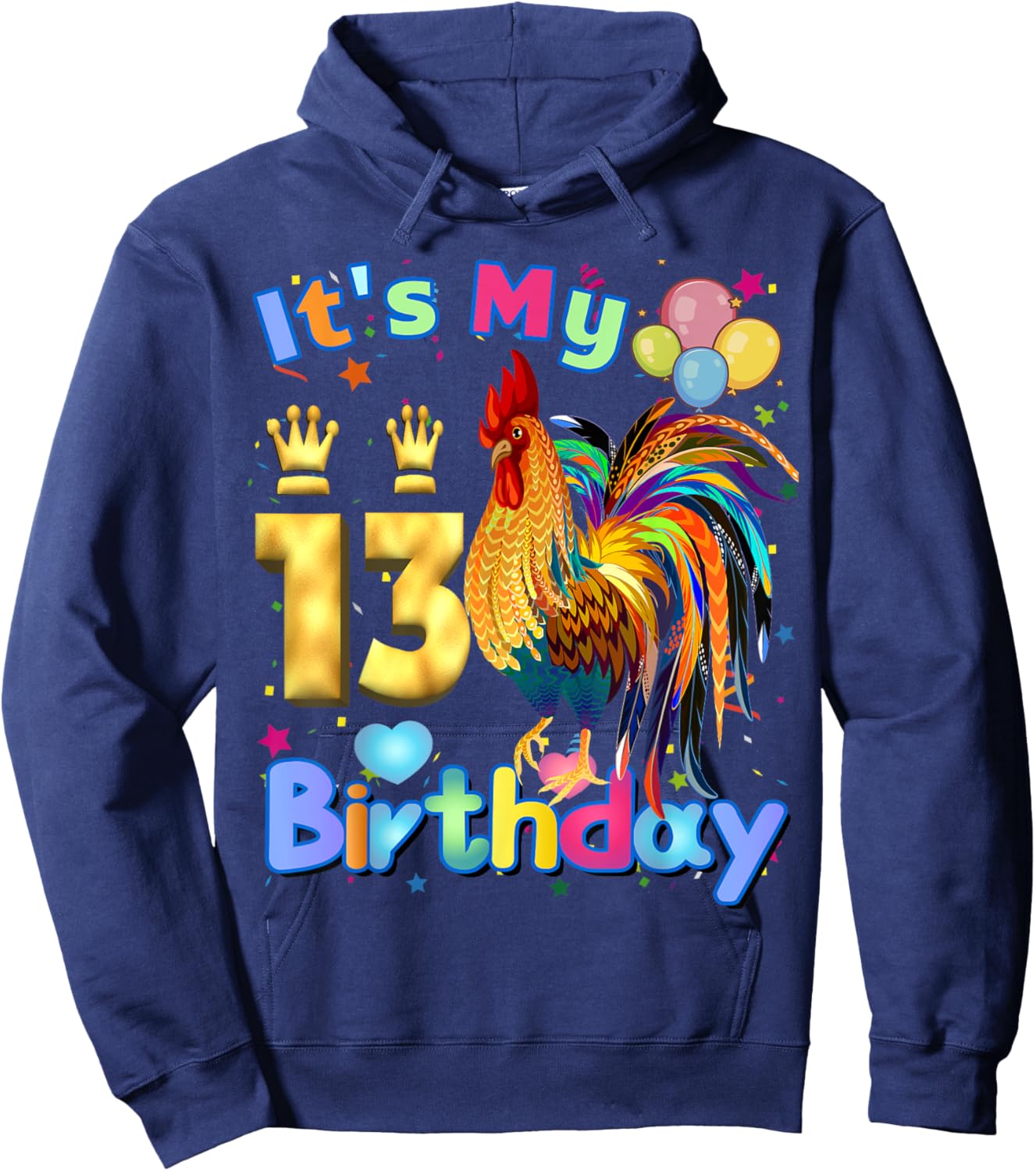 Chicken Its My 13th Birthday Chicken Birthday Party Balloon Hoodie - Hoodie | Navy