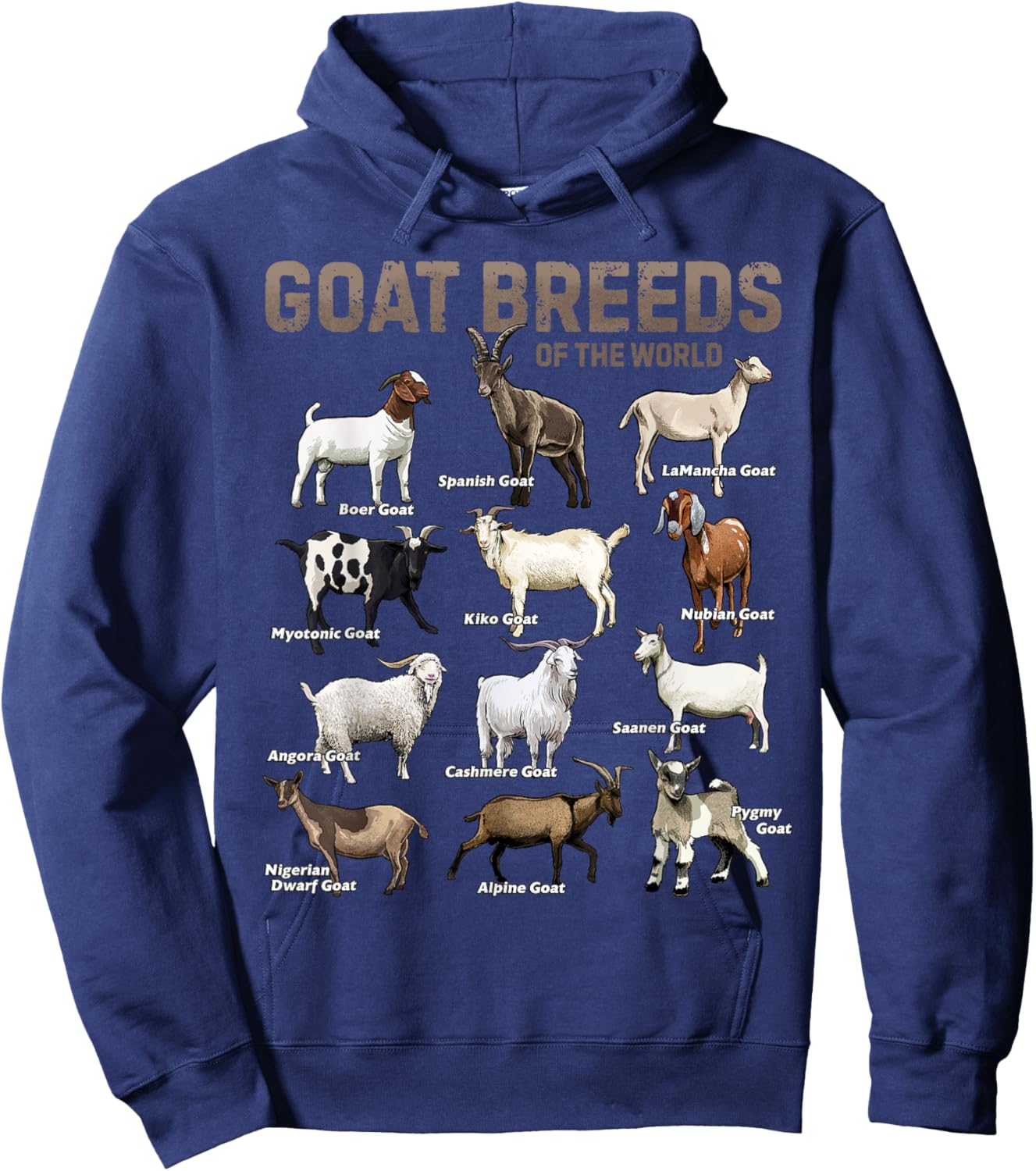 Educational Goat Shirt Goat Breeds Farm Animals of the World Hoodie - Hoodie | Navy