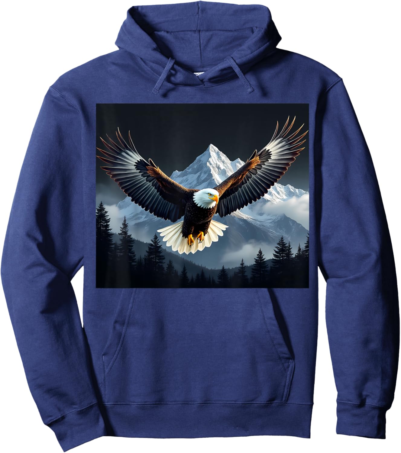 Bald Eagle Bird Mountains Forest Nature Cool Animal Graphic Hoodie - Hoodie | Navy