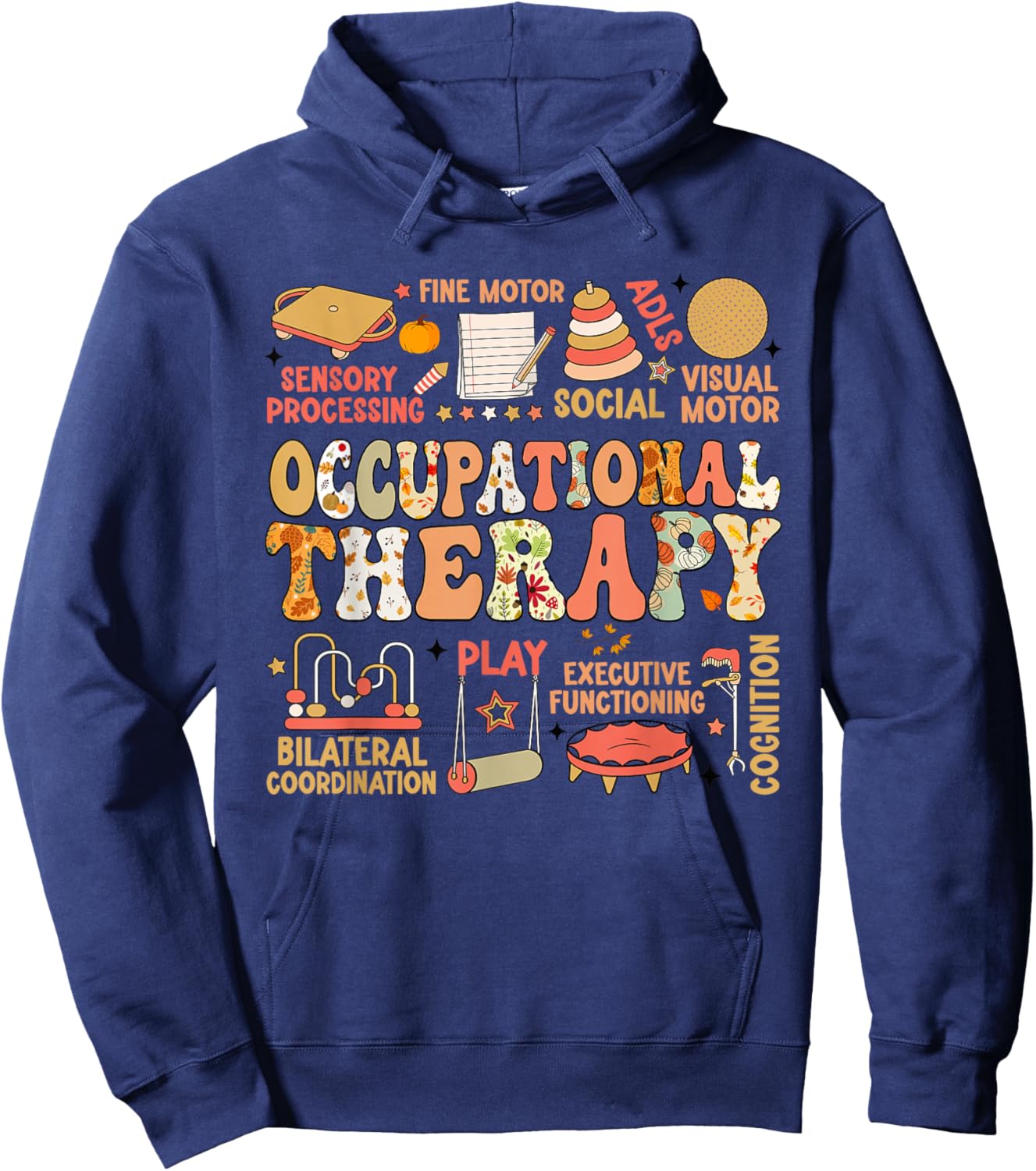 Occupational Therapy Fall Autumn OT Retro Thanksgiving Hoodie - Hoodie | Navy