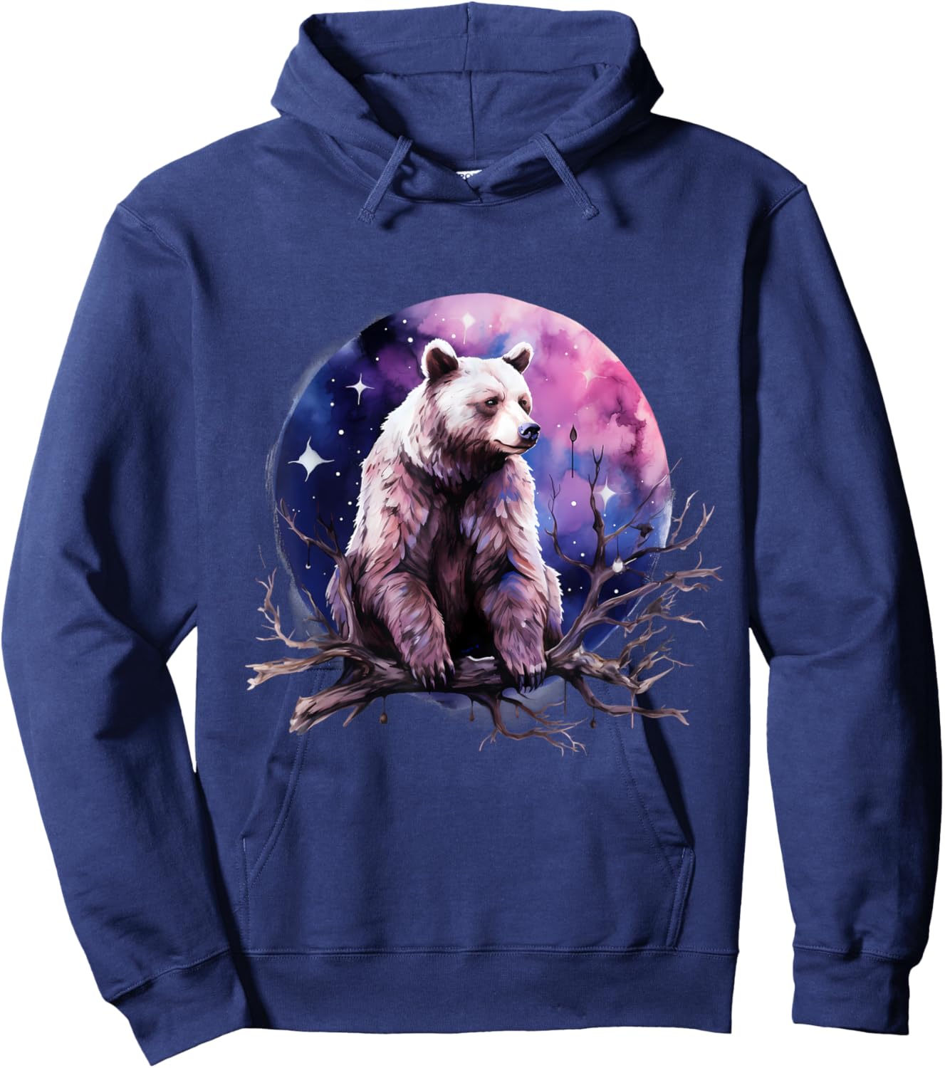 Bear Animal Art Motif Artwork Moon Forest Nature Wildlife Hoodie - Hoodie | Navy