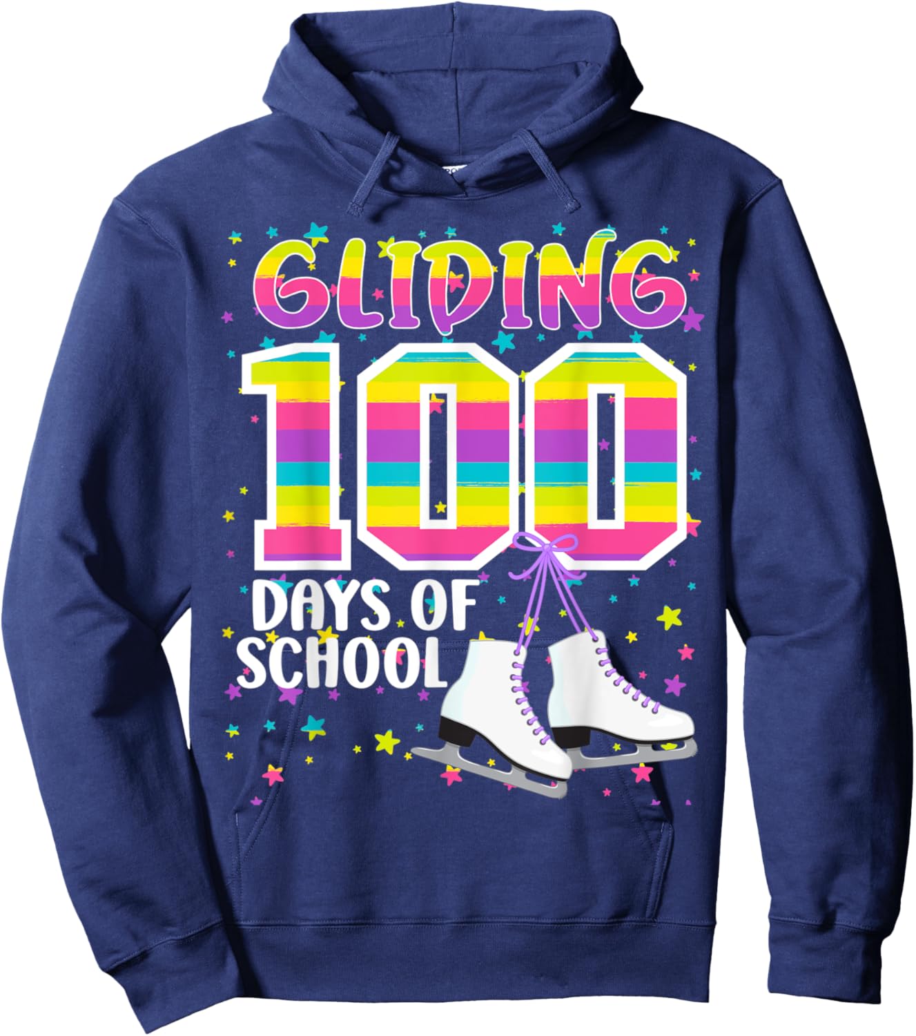 Gliding 100 days of School Kids Teachers Ice Skating 100 Day Hoodie - Hoodie | Navy