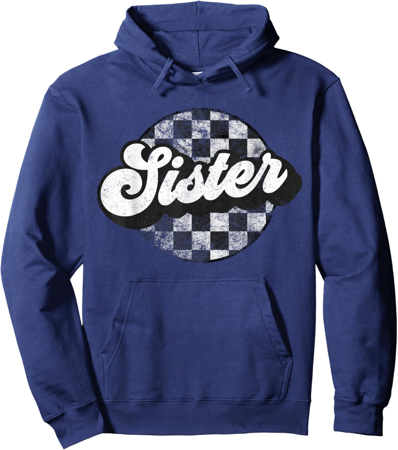 Funny Retro Checkered Sister Race Vintage Matching Family Hoodie - Hoodie | Navy