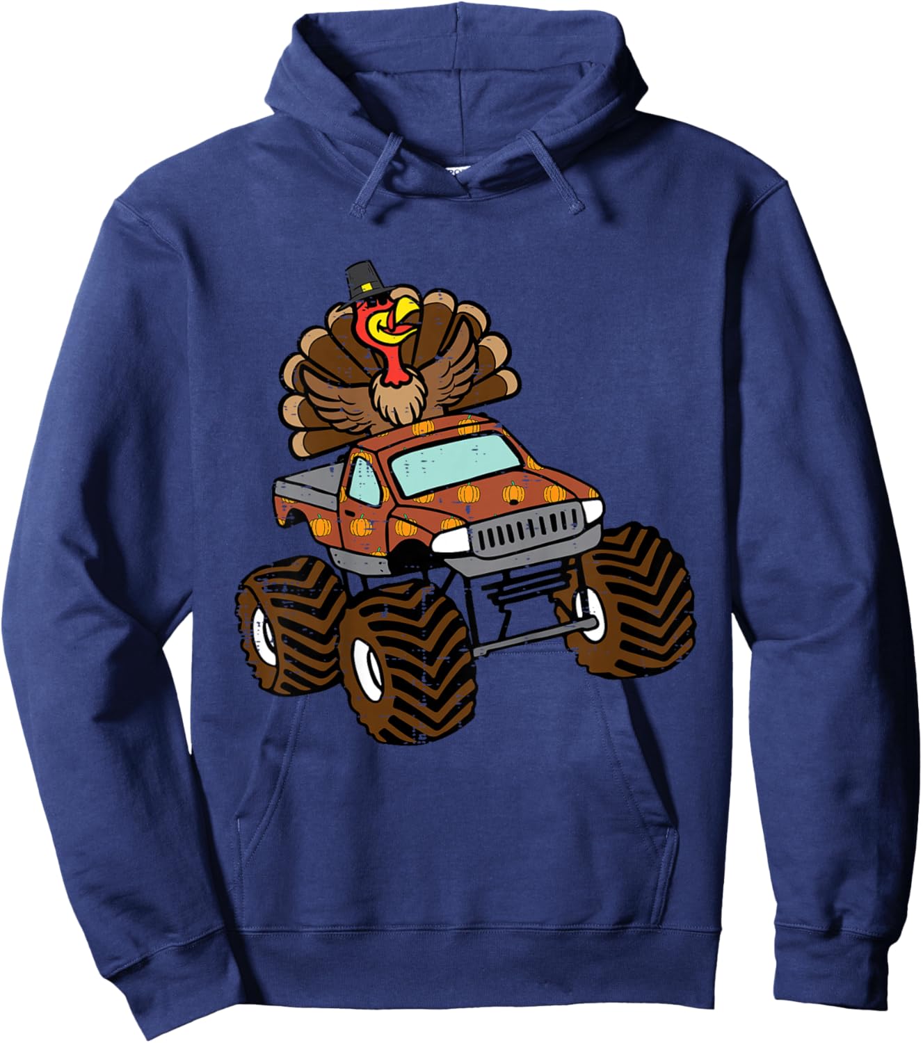 Kids Thanksgiving Turkey On Monster Truck Toddler Boys Kids Youth Hoodie - Hoodie | Navy