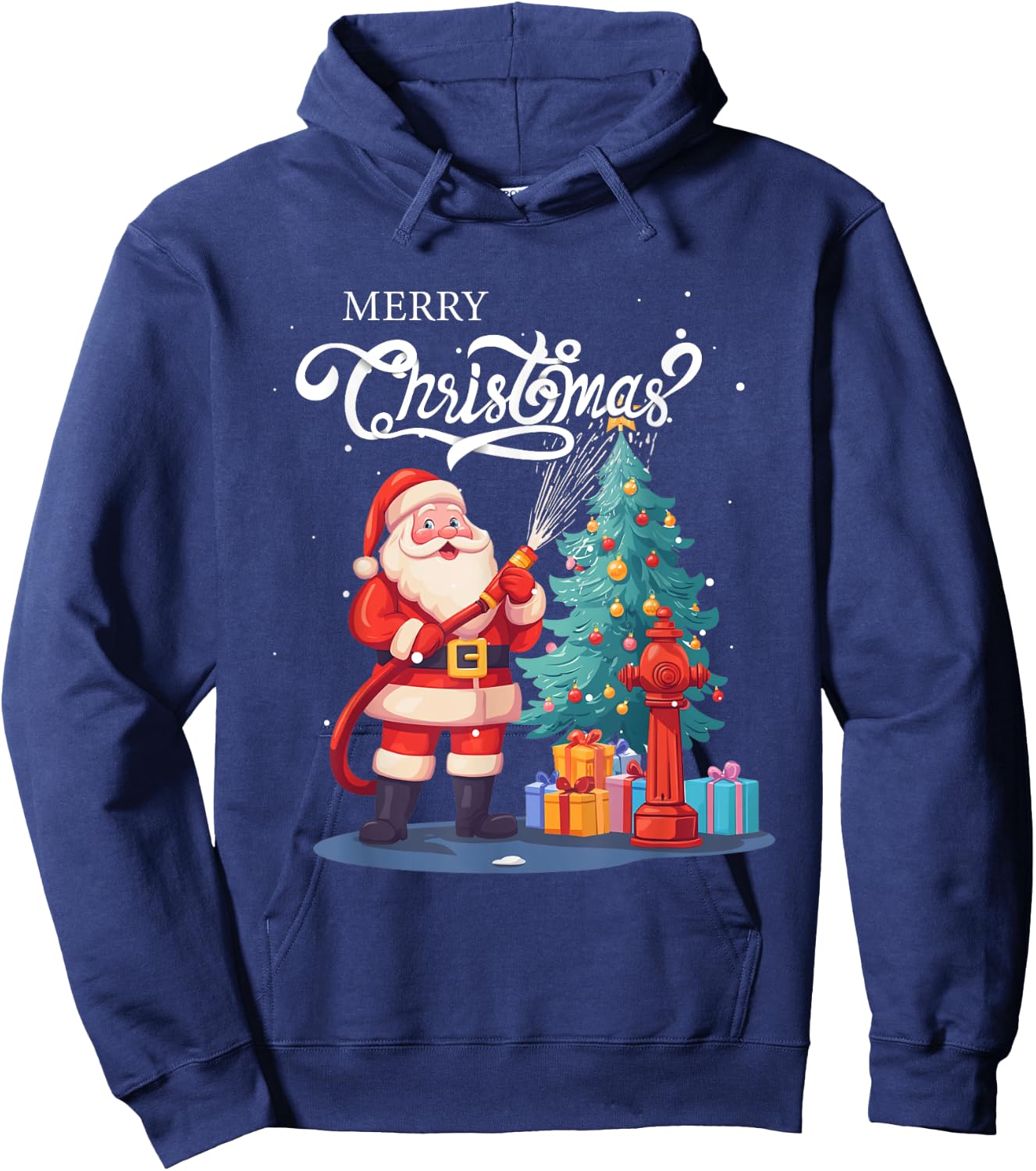 Firetruck Santa Sleigh Fireman Christmas Firefighter Xmas Hoodie - Hoodie | Navy
