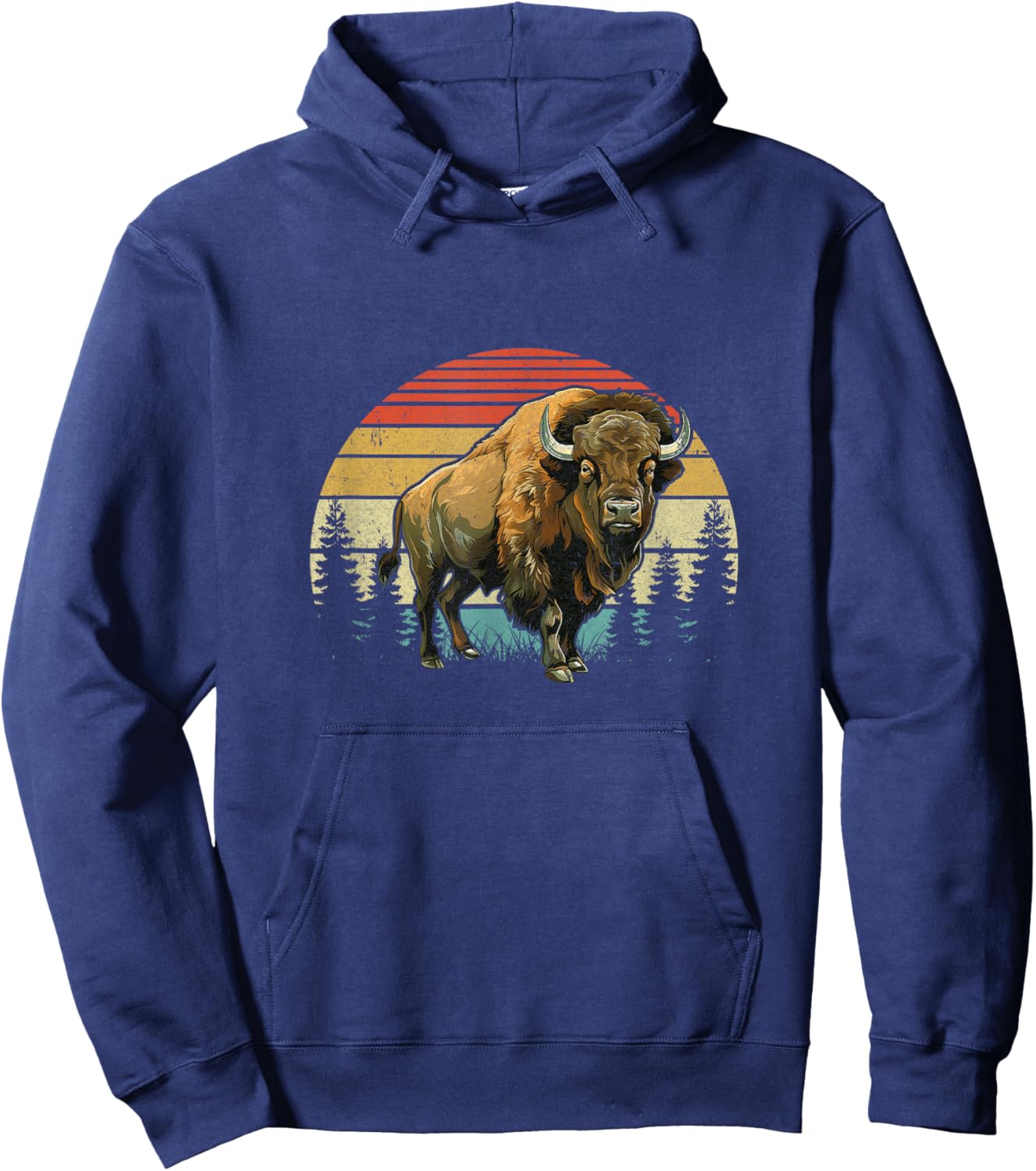 Retro Bison Design Women Kids Buffalo Bison Lovers Hoodie - Hoodie | Navy