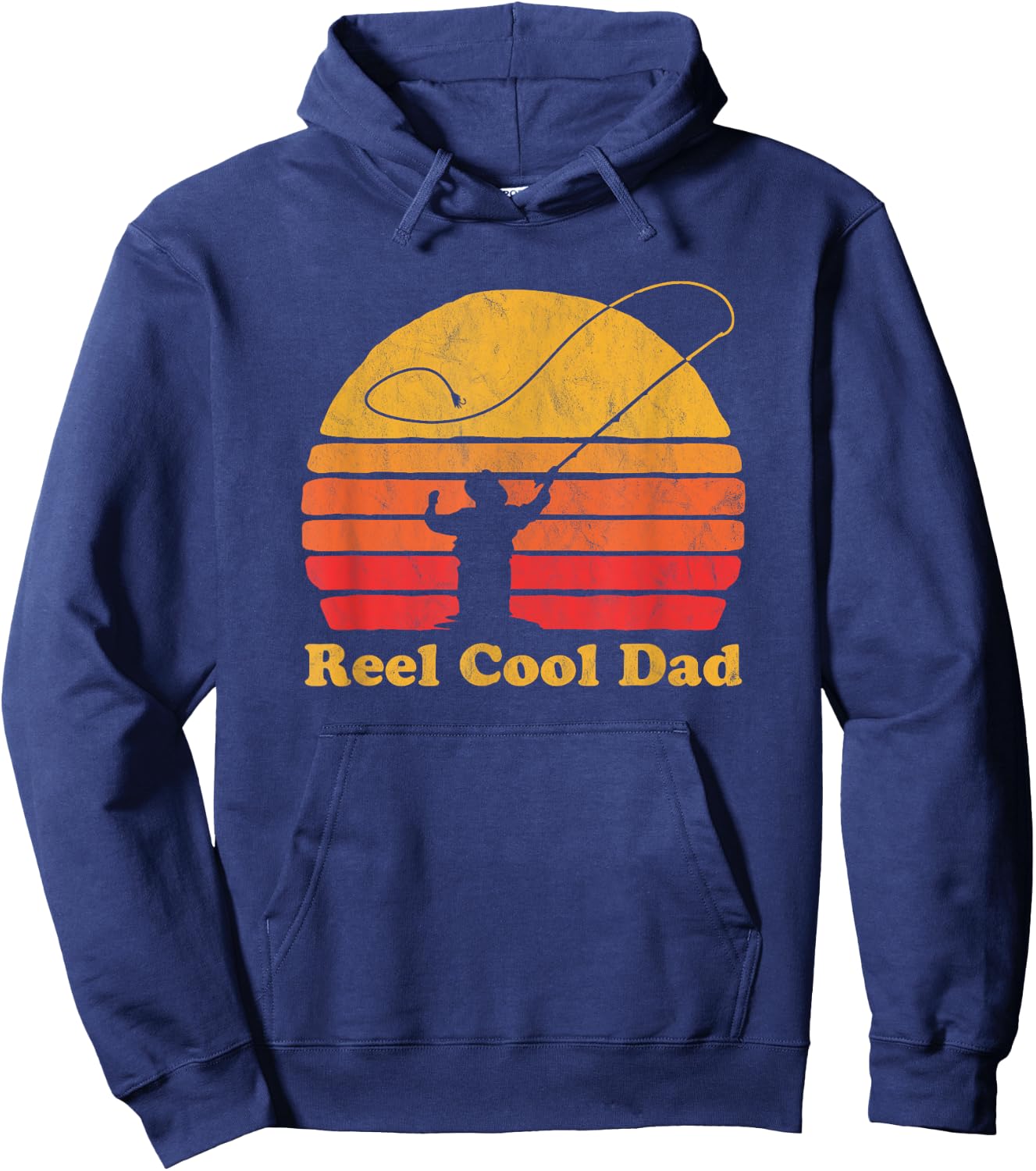 Reel Cool Dad Vintage Fly Fishing Retro Distressed Hoodie - Hoodie | Navy