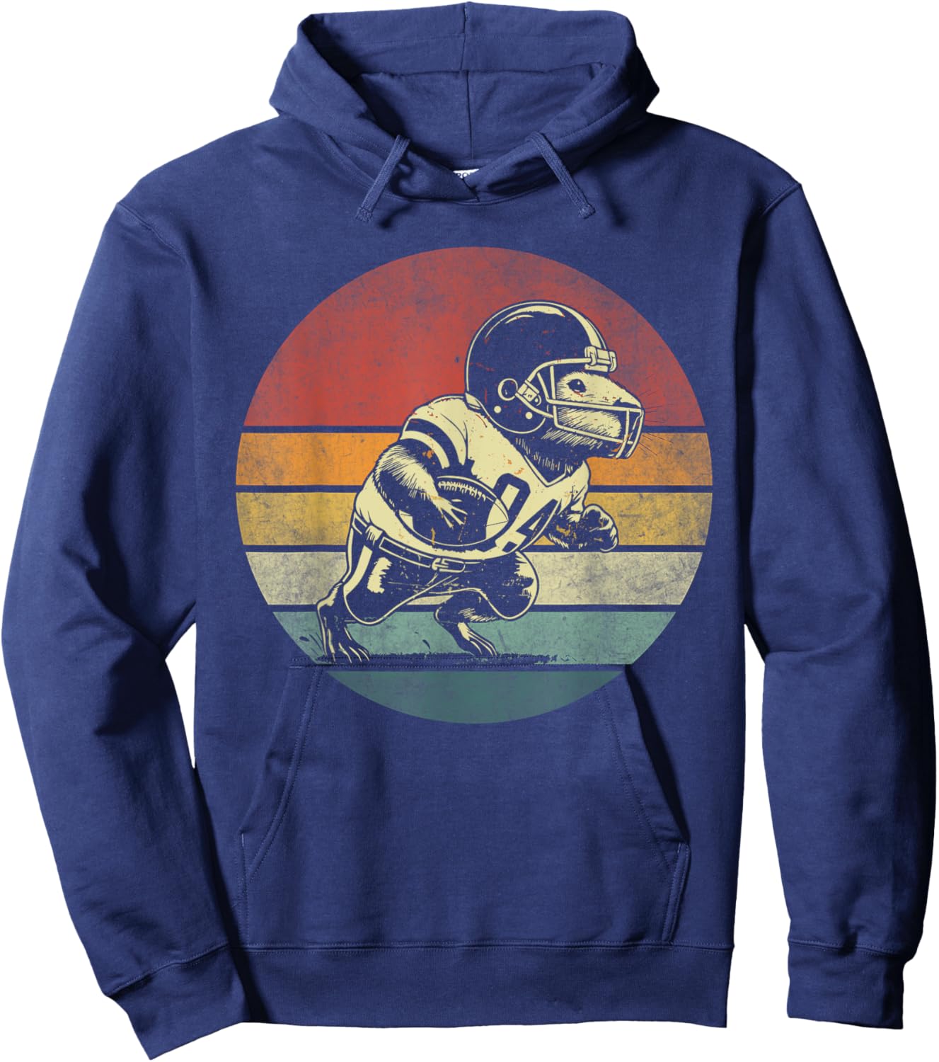 Retro Capybara Playing Football Vintage Capybara Football Hoodie - Hoodie | Navy