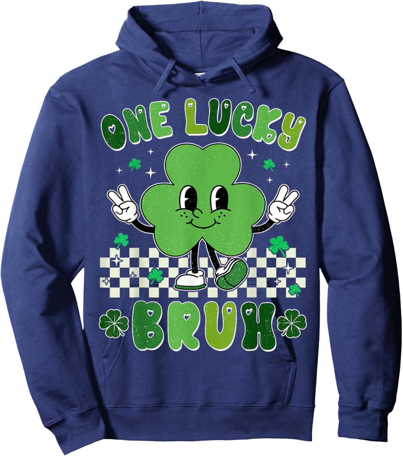 One Lucky Bruh Funny St Patrick's Day Shamrock Leprechaun Hoodie - Hoodie | Navy