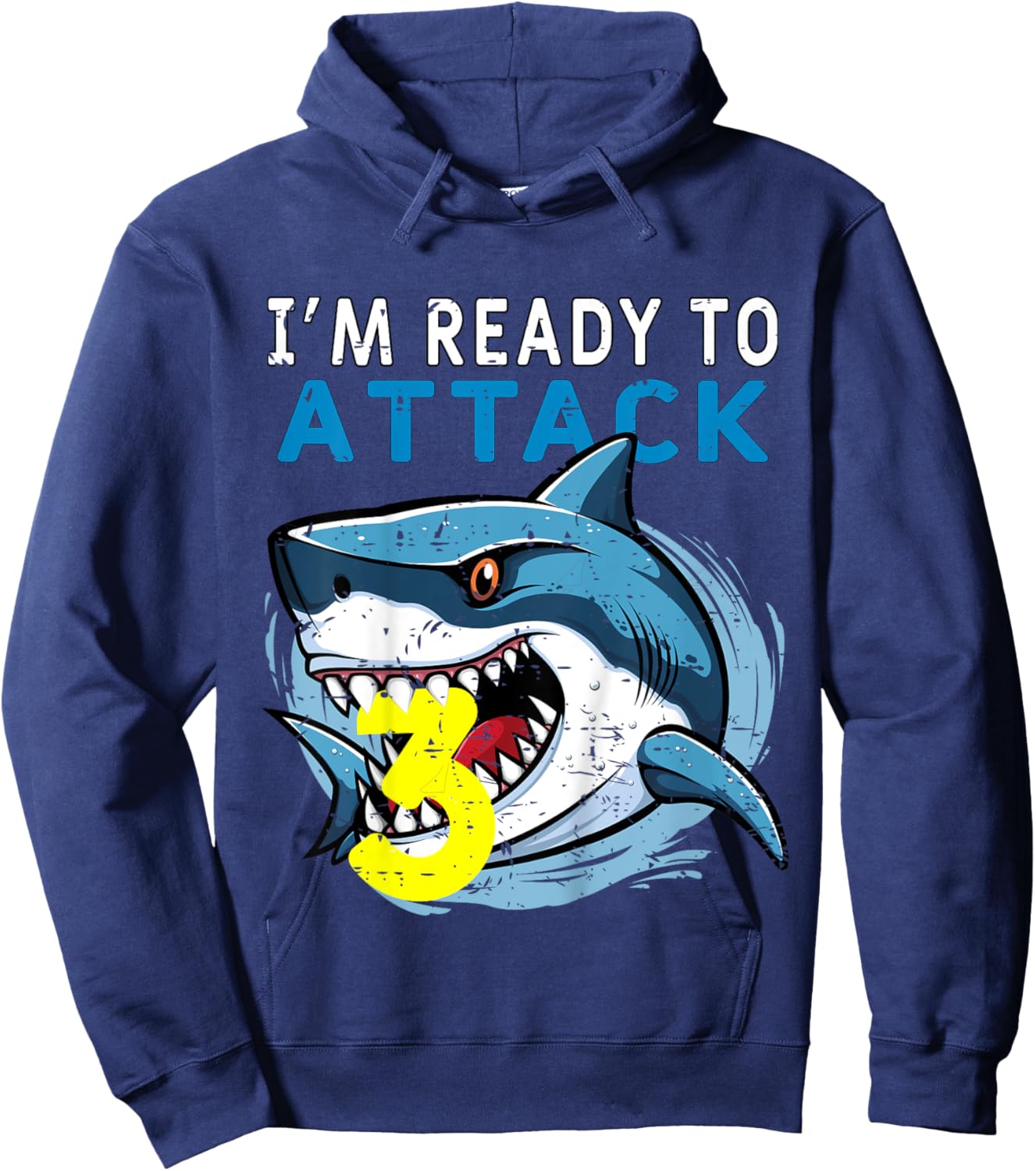 Kids I'm Ready to Attack 3 Funny Shark 3th Birthday Boys Kids Hoodie - Hoodie | Navy