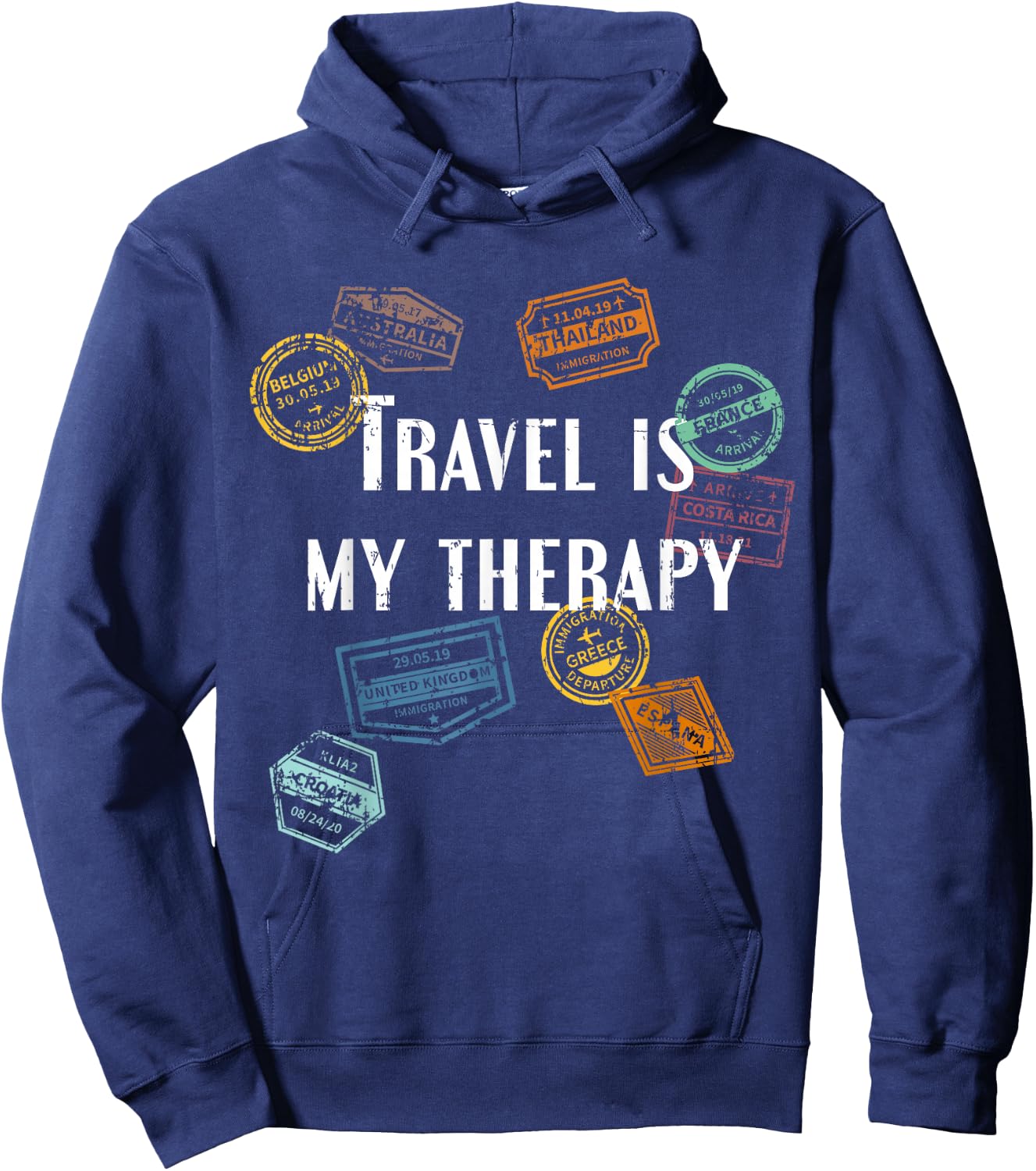 Travel Is my Therapy Distressed World Traveler Passport Hoodie - Hoodie | Navy
