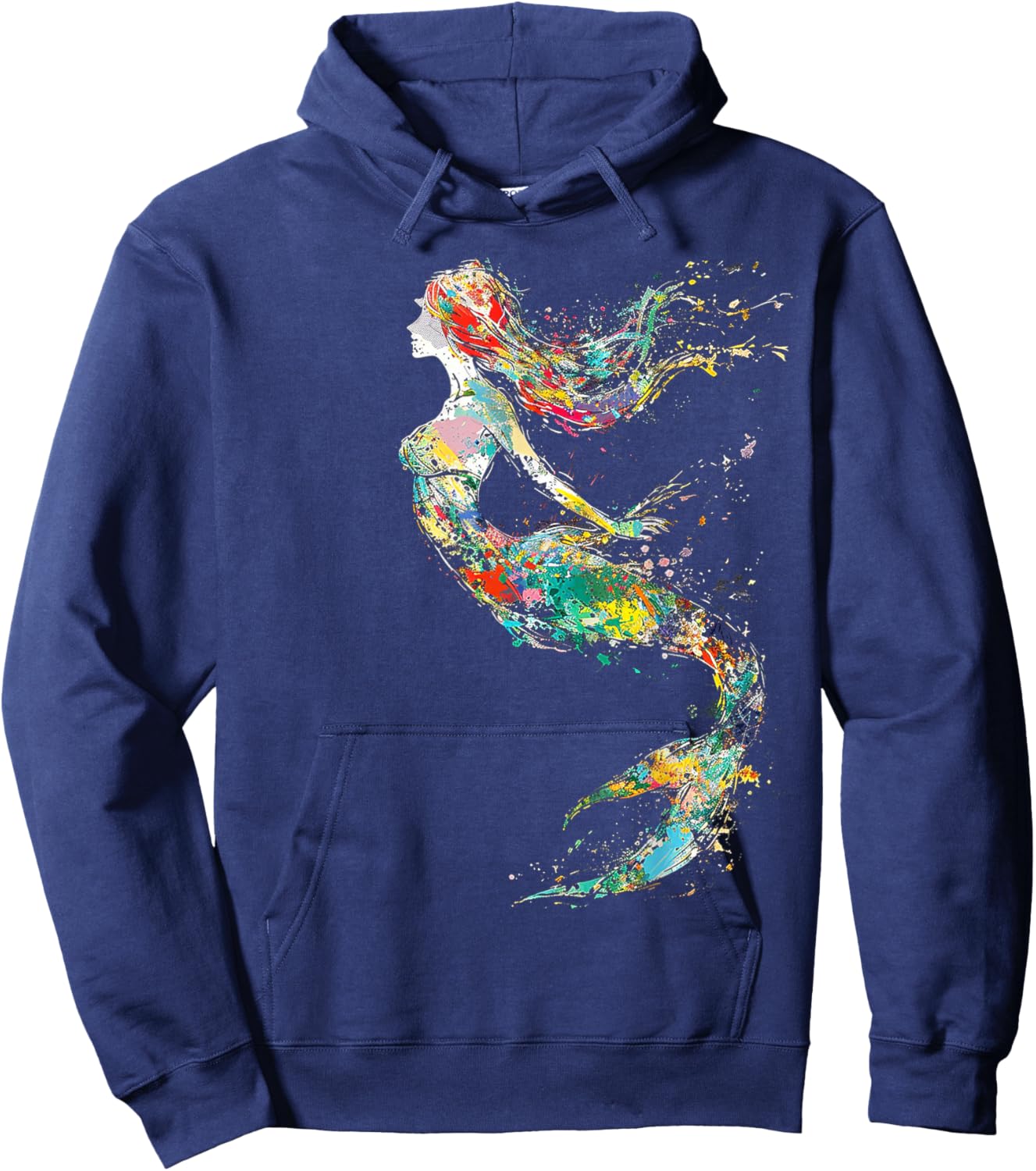 Mermaid Colorful Painting Art Graphic Abstract Motif Mermaid Hoodie - Hoodie | Navy