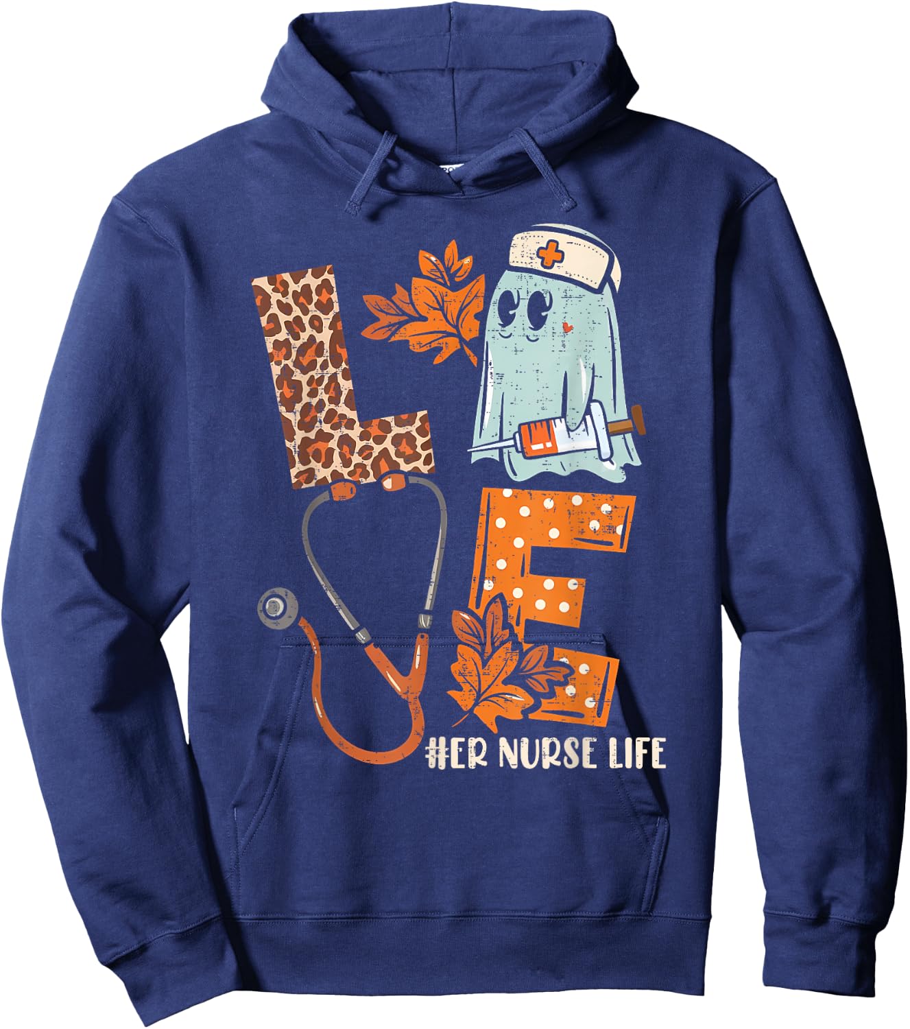 Halloween ER nurse LOVE ER Nurse life Stethoscope Hoodie - Hoodie | Navy