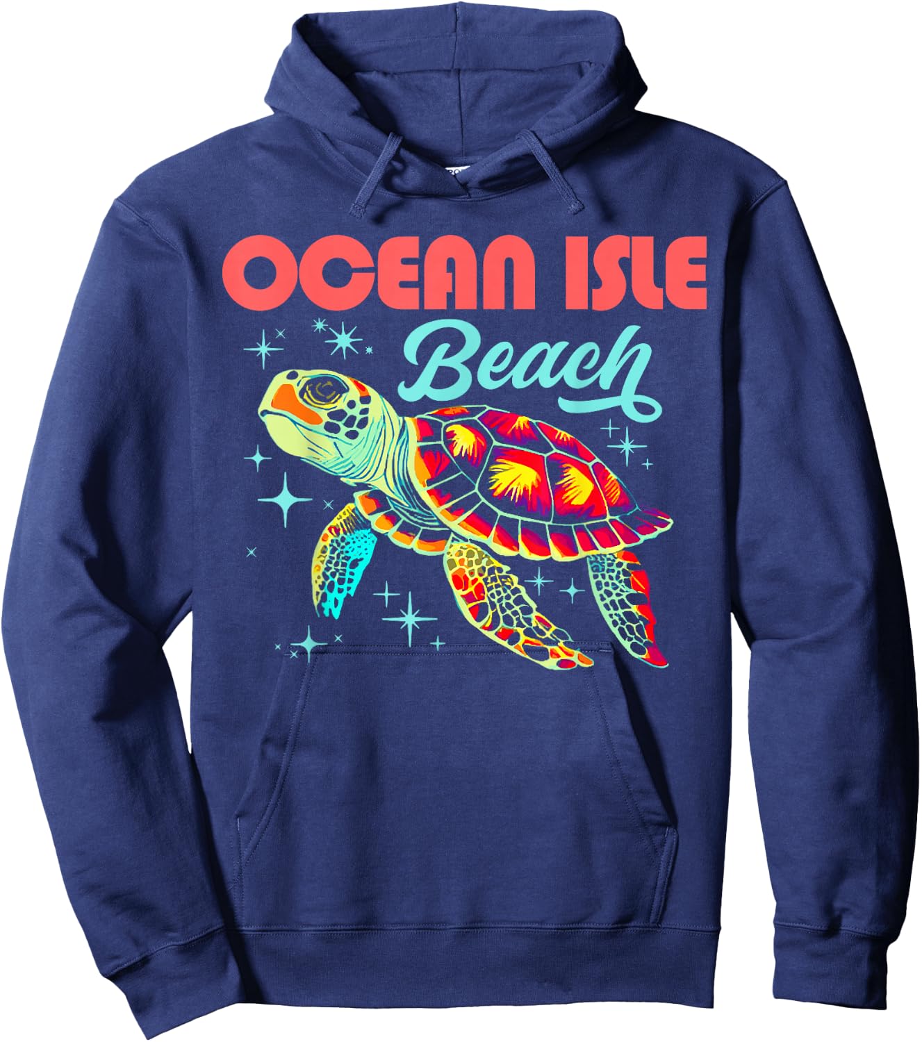 Ocean Isle Beach NC Artistic Sea Turtle Retro Hoodie - Hoodie | Navy