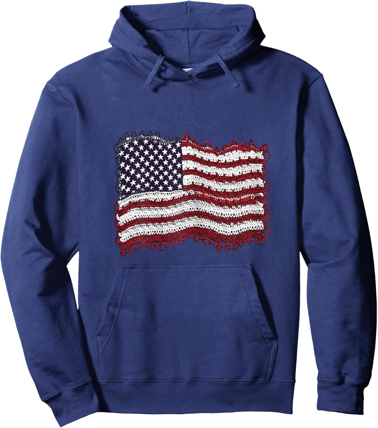 American Flag Crochet 4th Of July Crocheting Patriotic Women Hoodie - Hoodie | Navy