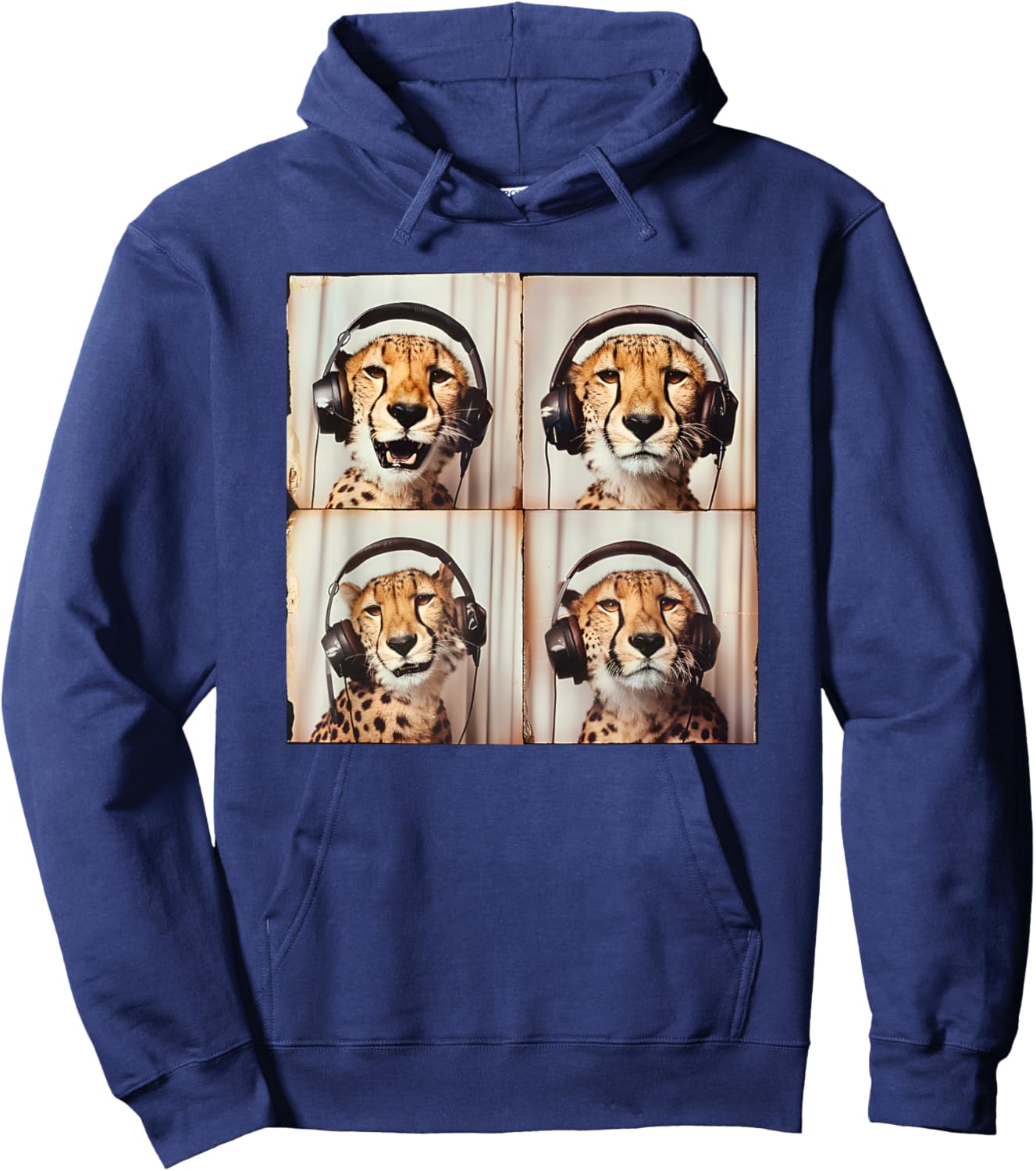 Cheetah Listening To Music Lover Cool Safari Animal Hoodie - Hoodie | Navy