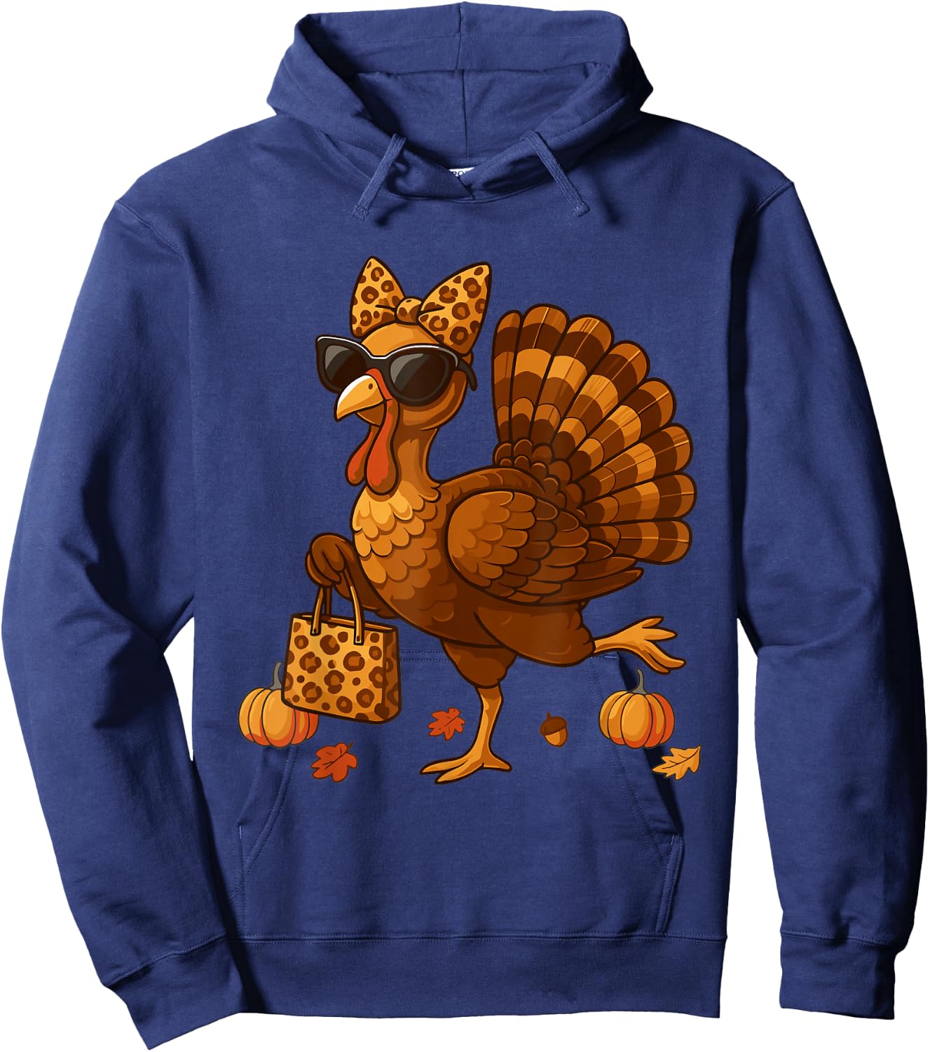 Leopard Turkey with Sunglasses Funny Thanksgiving Women Hoodie - Hoodie | Navy