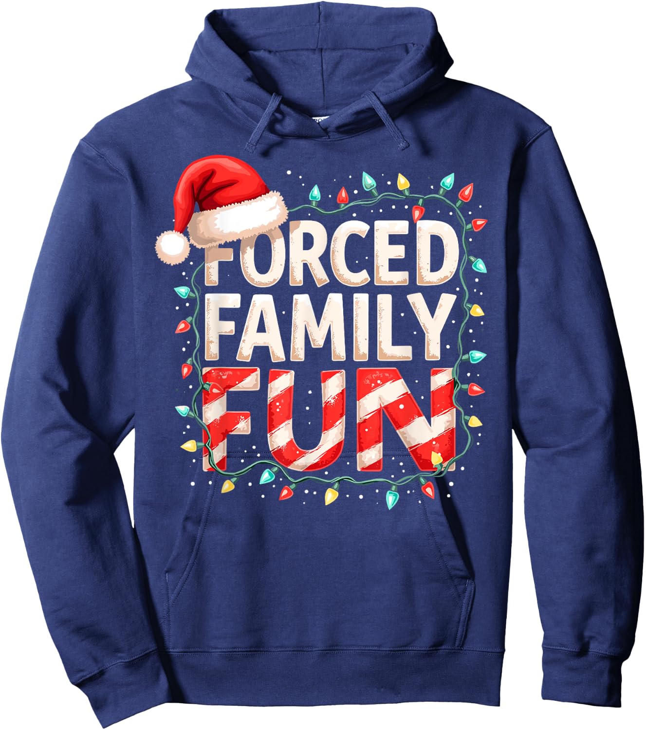 Forced Family Fun Christmas Candy Cane Tree Lights Party Hoodie - Hoodie | Navy