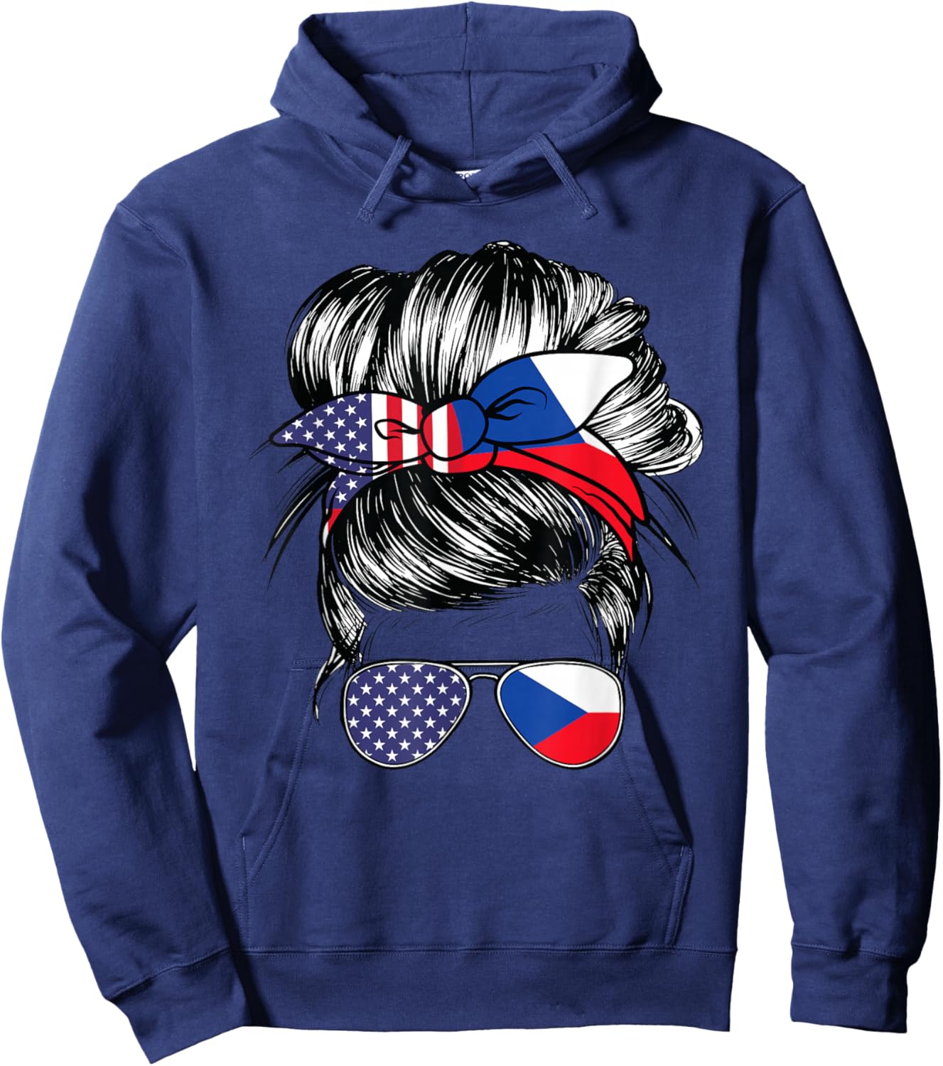Czech Flag American Women Girl USA Heritage Czechian Hoodie - Hoodie | Navy