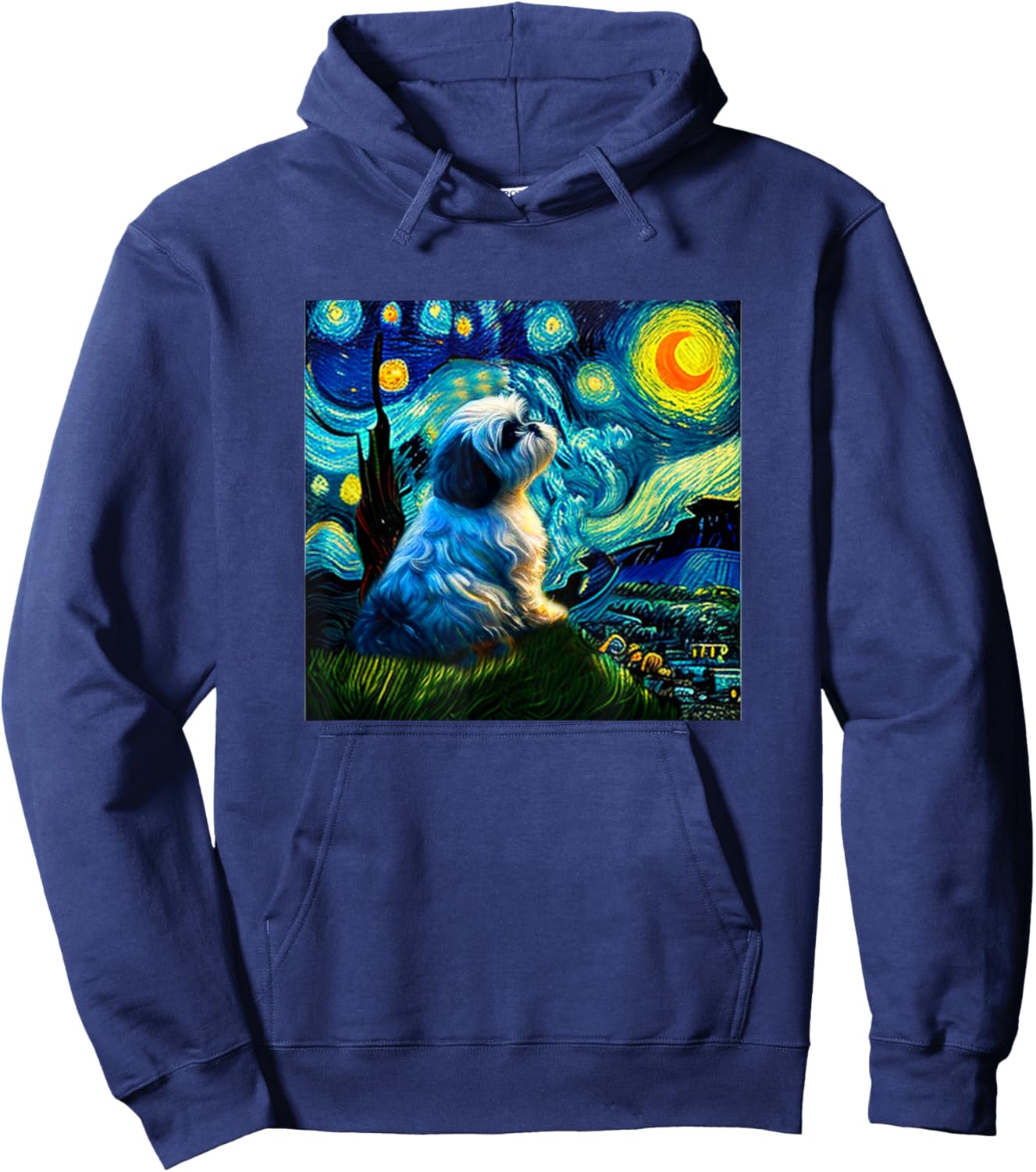 Shih Tzu Funny , Dog, Van Gogh, Starry Night, Cute, Men's, Kids, Funny, Clothes, Goods, Gift Hoodie - Hoodie | Navy